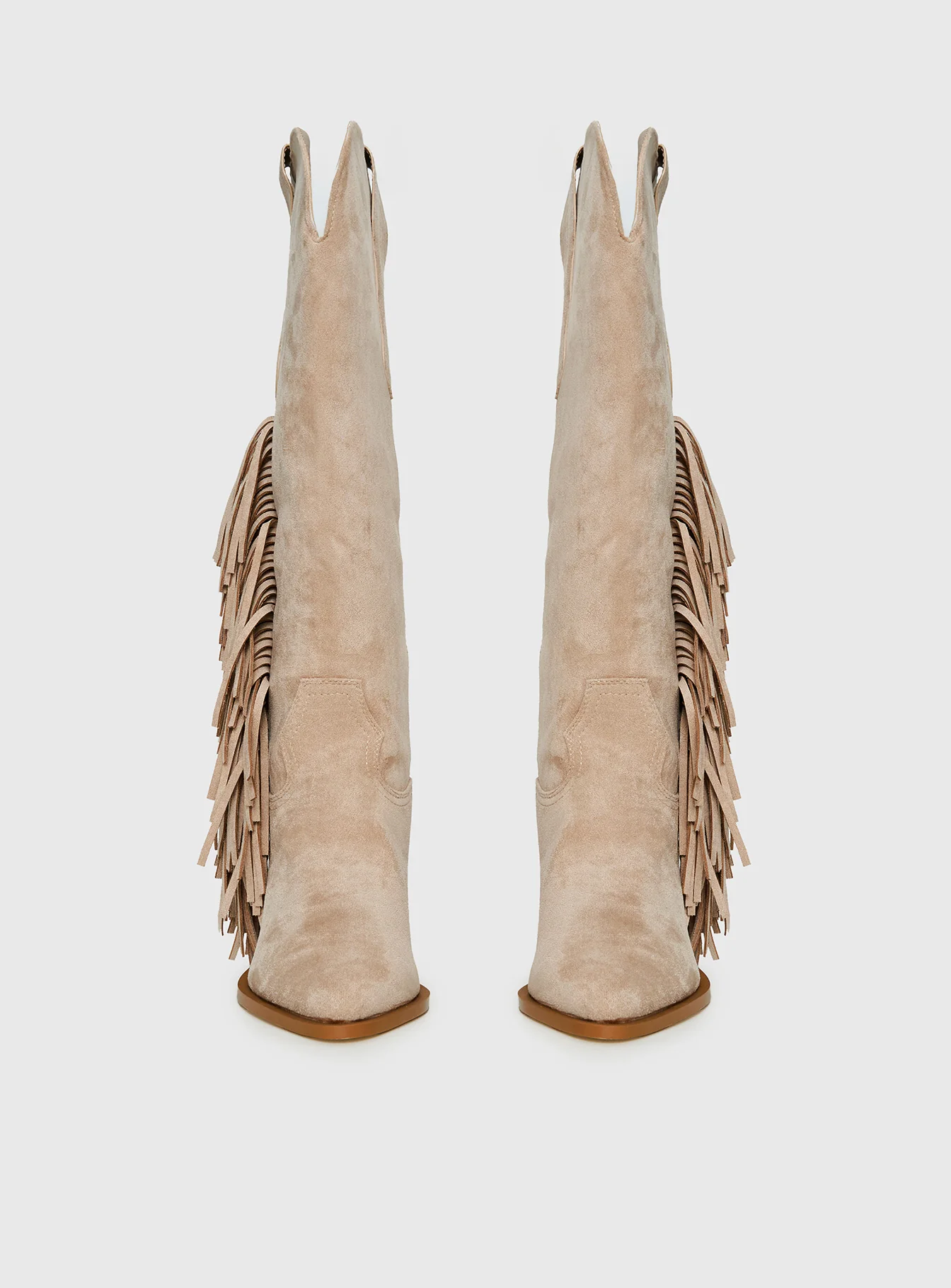 Billini Ardie Faux Suede Tassel Cowboy Boots Light Beige - Image 3