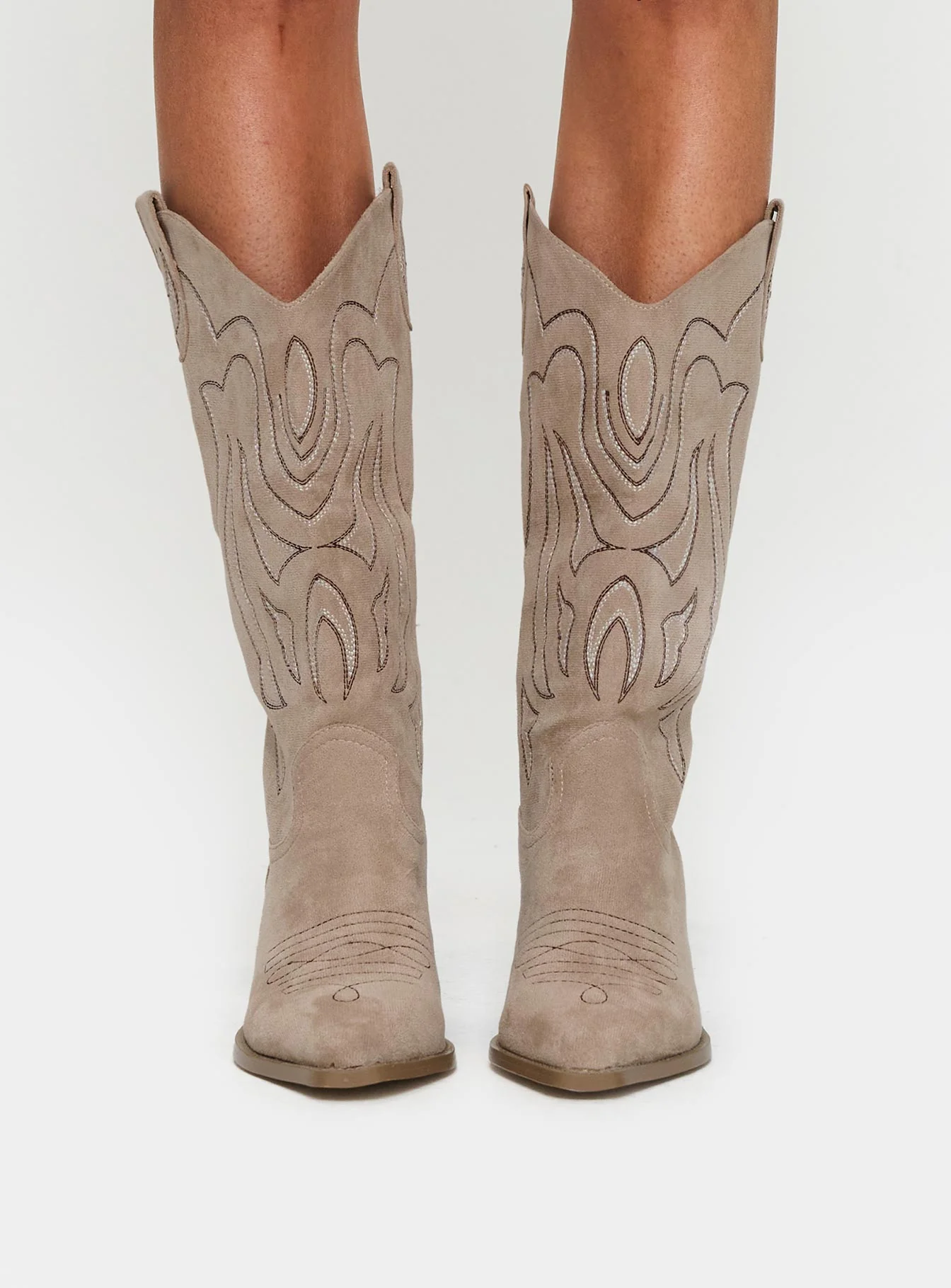 Billini Delanie Cowboy Boots Taupe Faux Suede - Image 2