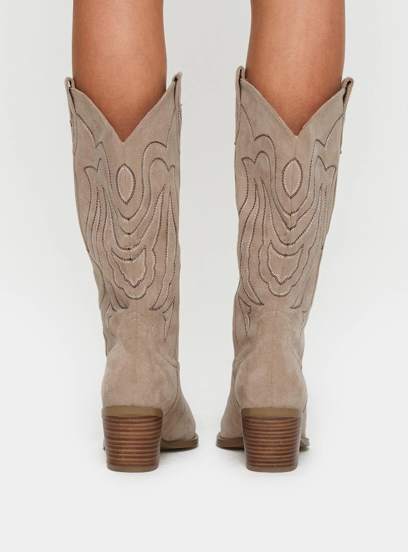 Billini Delanie Cowboy Boots Taupe Faux Suede - Image 4