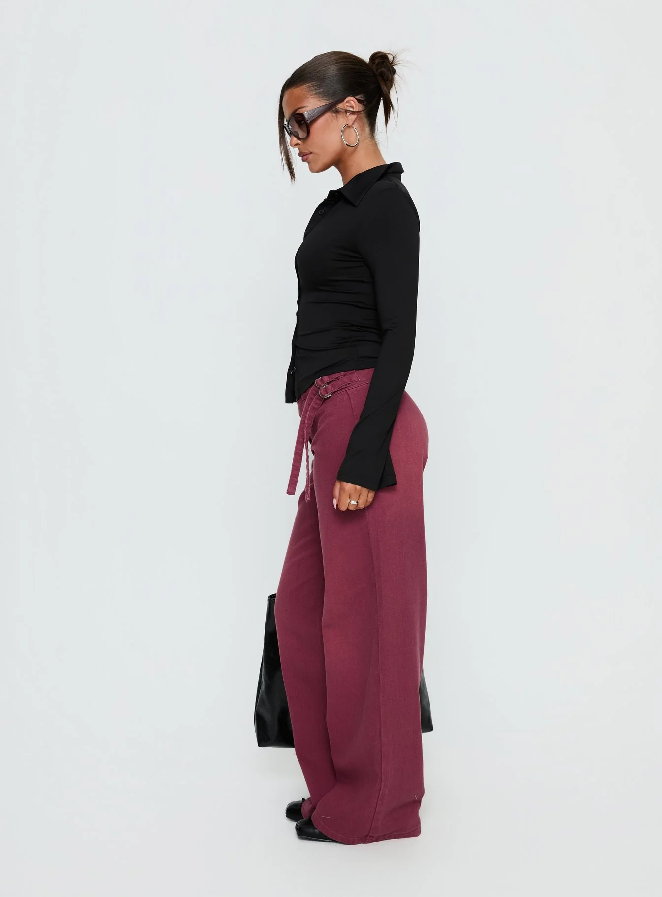 Boxie Mid Rise Wide Leg Jeans Washed Burgundy - Image 4