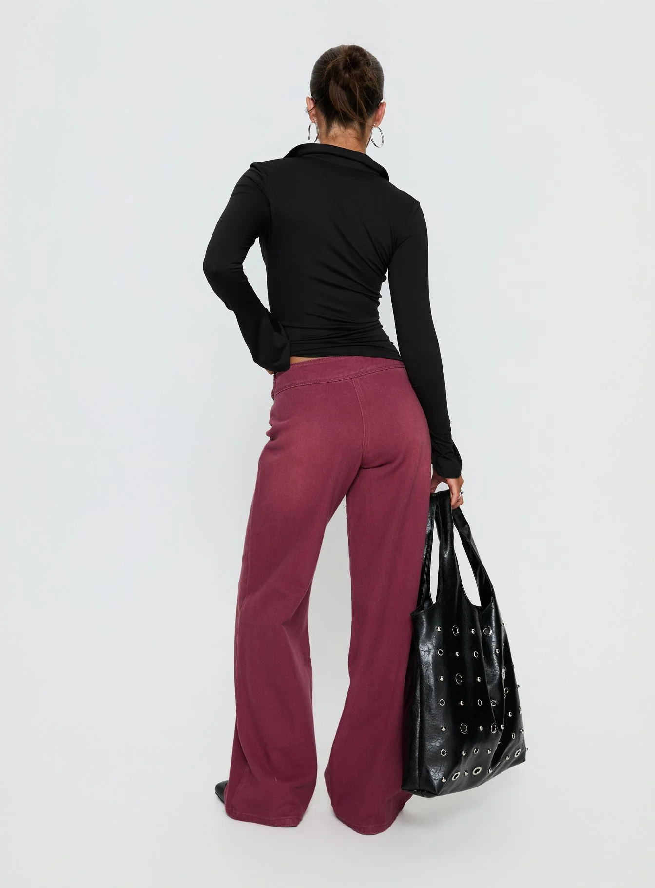 Boxie Mid Rise Wide Leg Jeans Washed Burgundy - Image 5