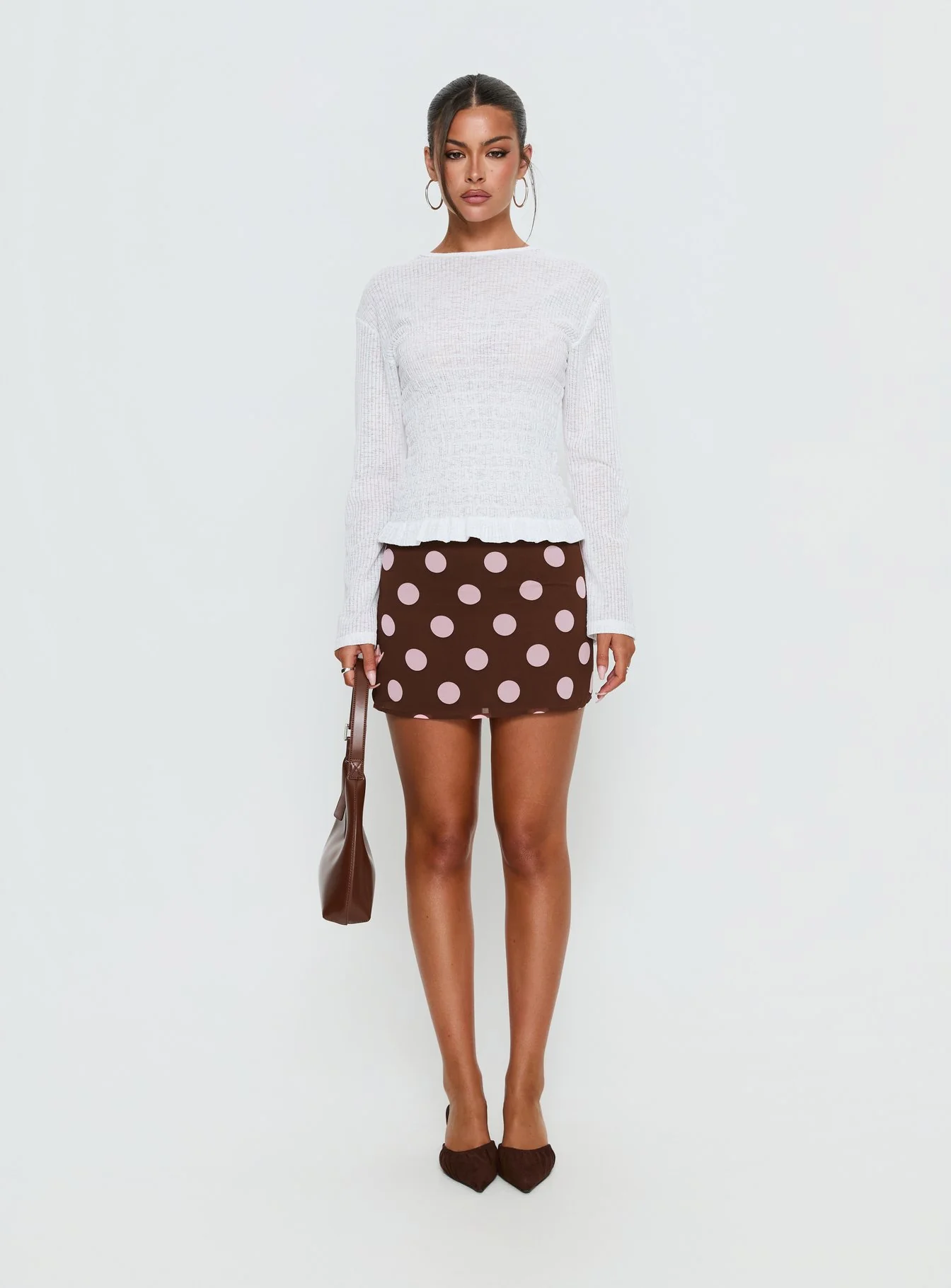 Bradly Shirred Long Sleeve Top White - Image 7