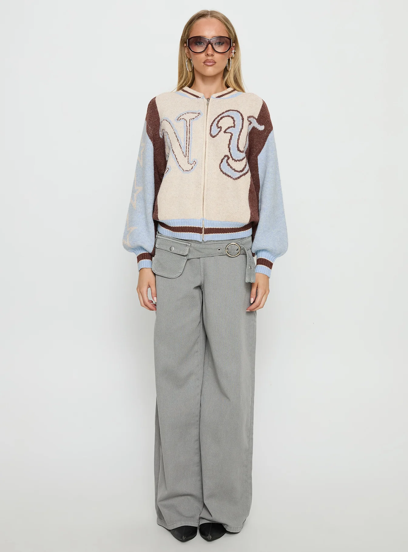 Brandyce Graphic Knit Jacket Blue / Chocolate - Image 8