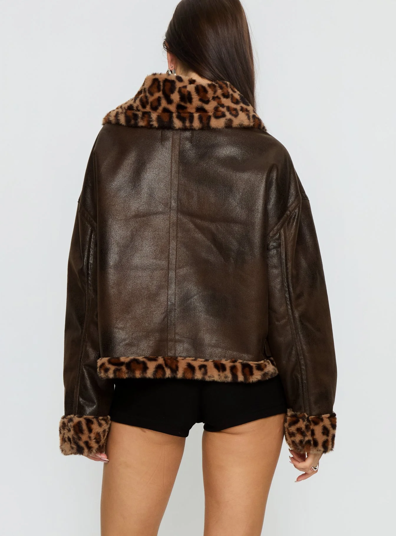 Brandyn Faux Fur Trim Jacket Brown / Leopard - Image 5