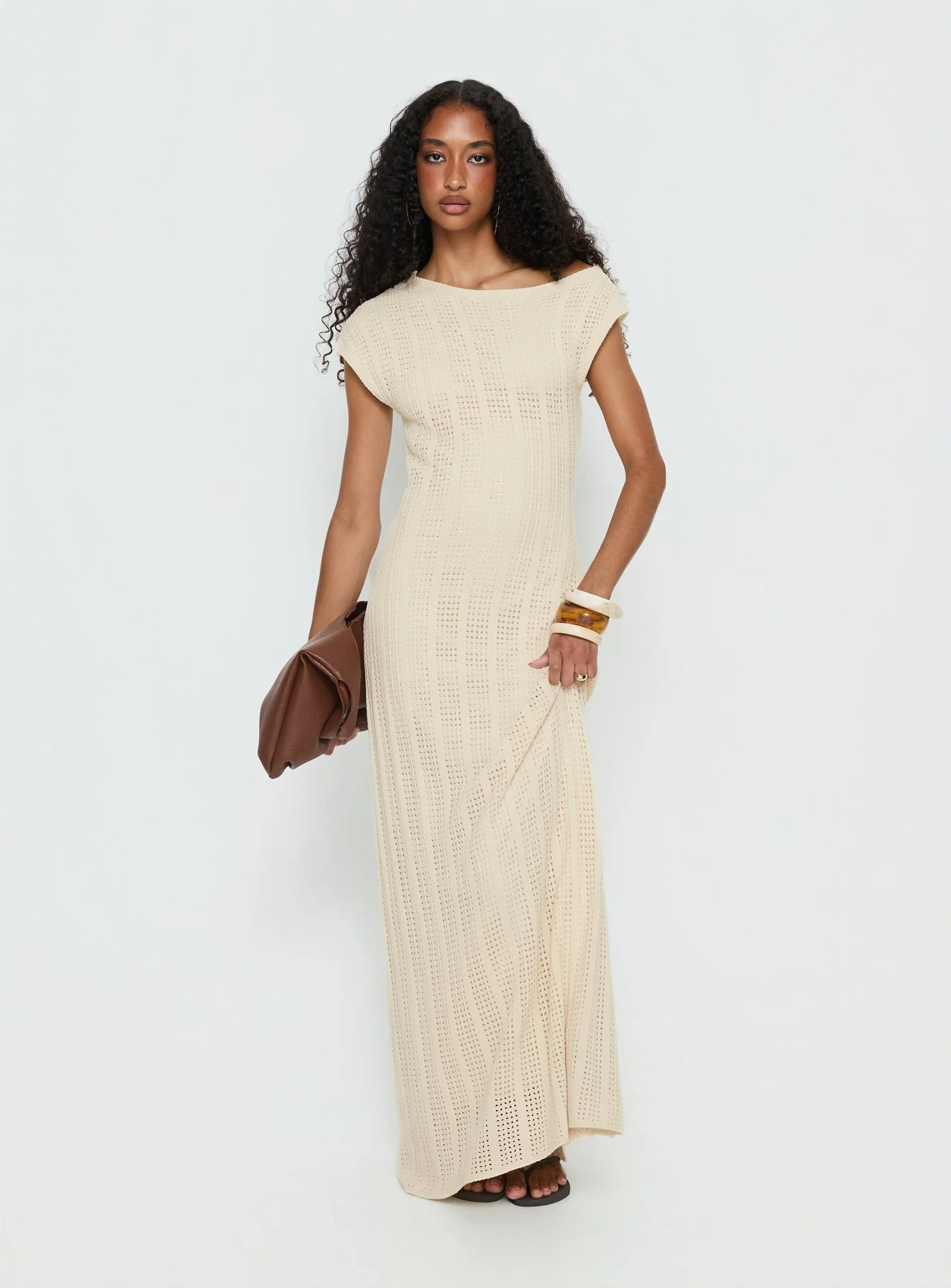 Break My Soul Knit One Shoulder Maxi Dress Beige - Image 2