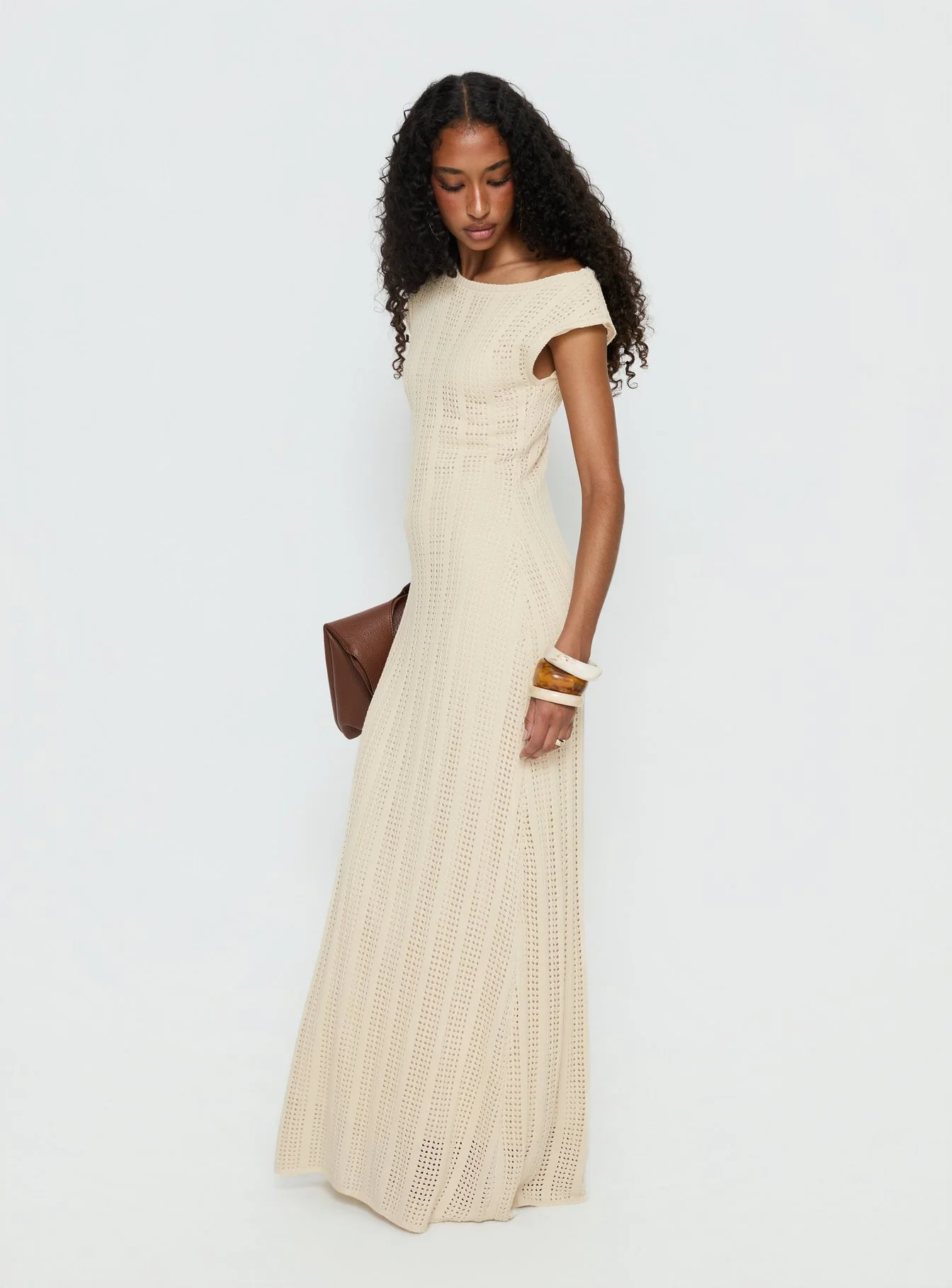 Break My Soul Knit One Shoulder Maxi Dress Beige - Image 4