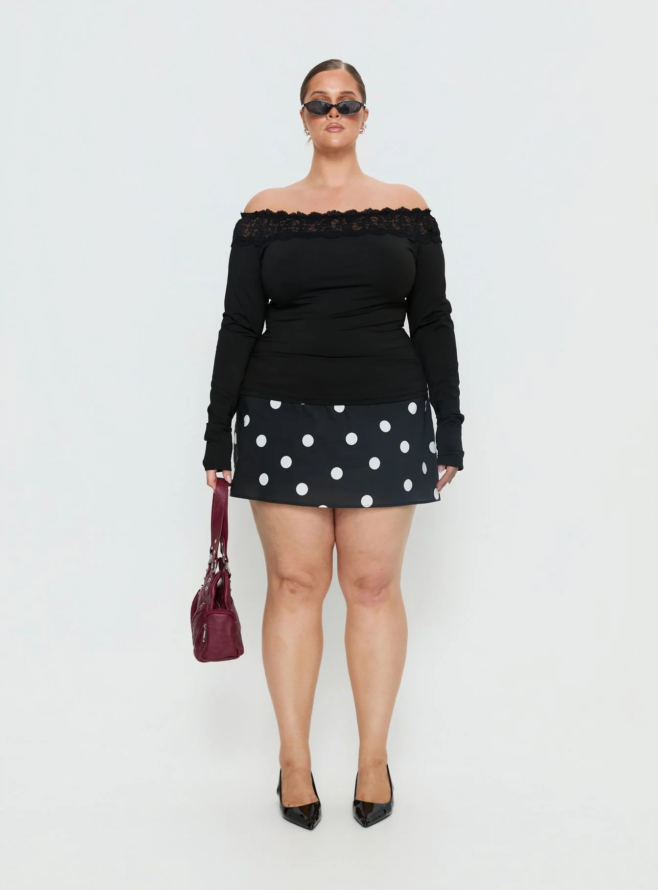 Breiann Lace Off Shoulder Long Sleeve Top Black Curve - Image 6