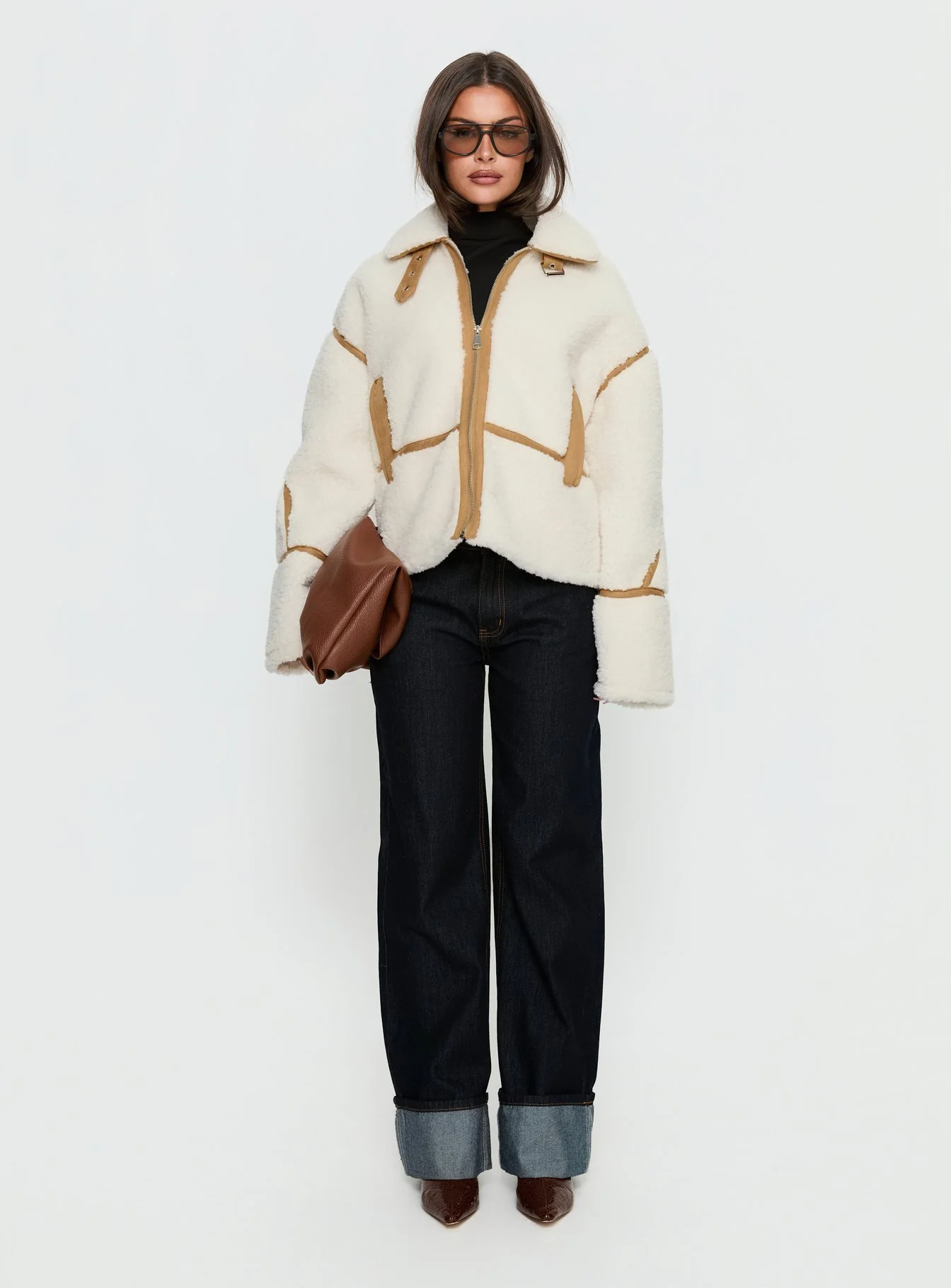 Briane Contrast Teddy Jacket White - Image 7