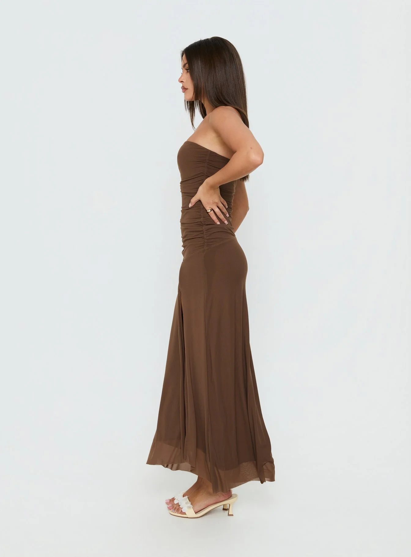 Brigida Strapless Maxi Dress Mocha - Image 3