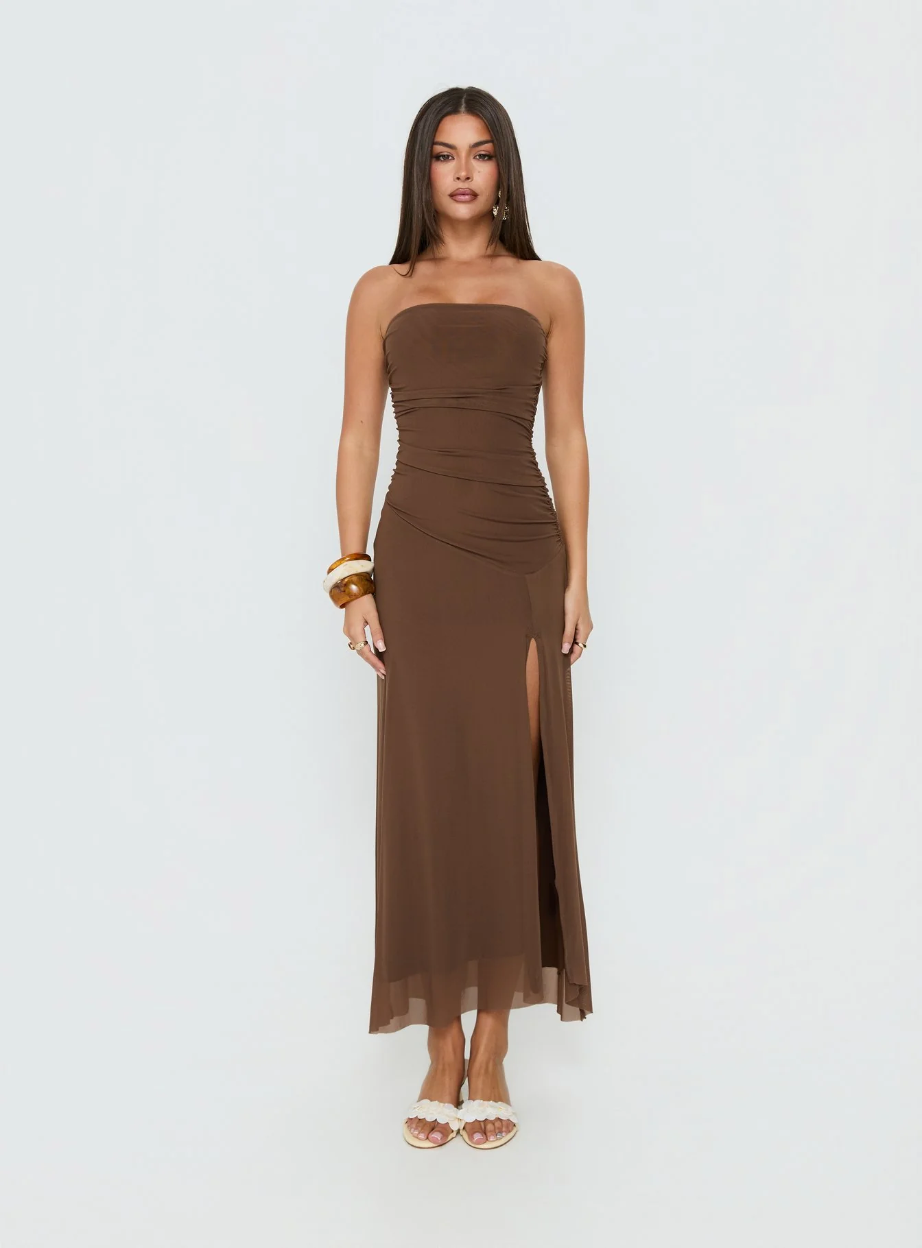 Brigida Strapless Maxi Dress Mocha - Image 6