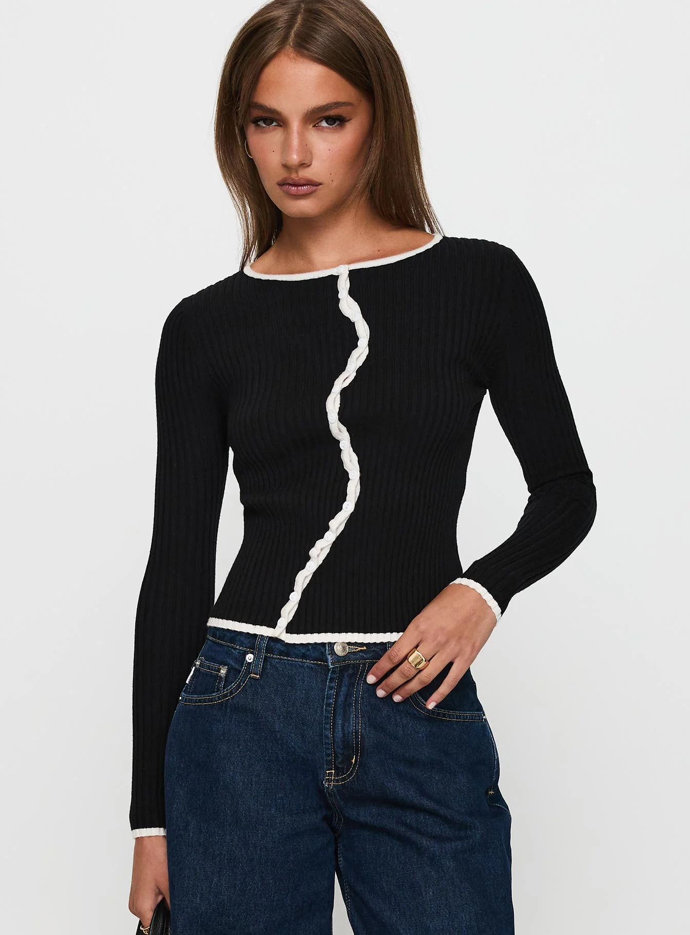 Bring Me Closer Button Up Long Sleeve Top Black / White - Image 2