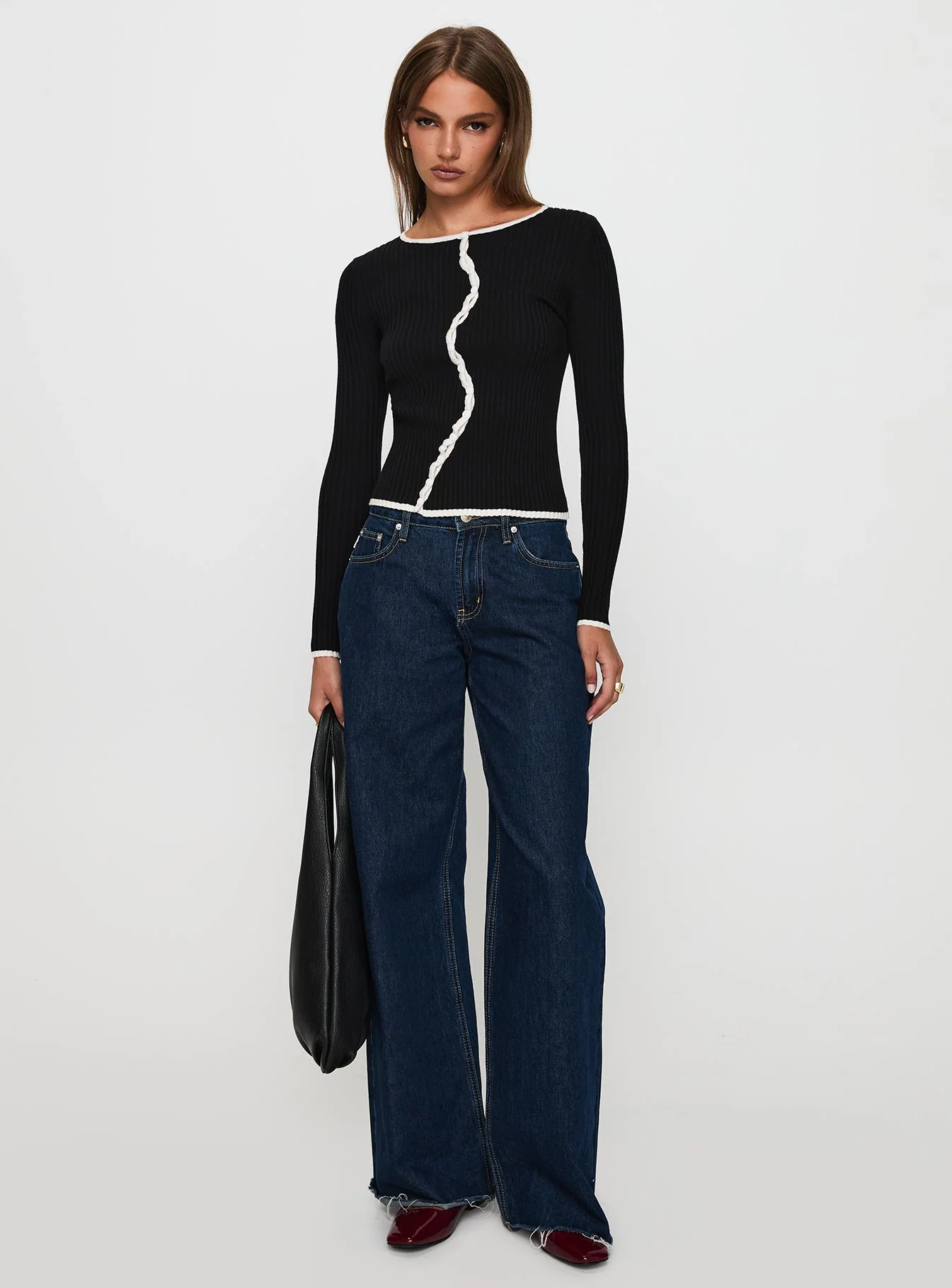 Bring Me Closer Button Up Long Sleeve Top Black / White - Image 3