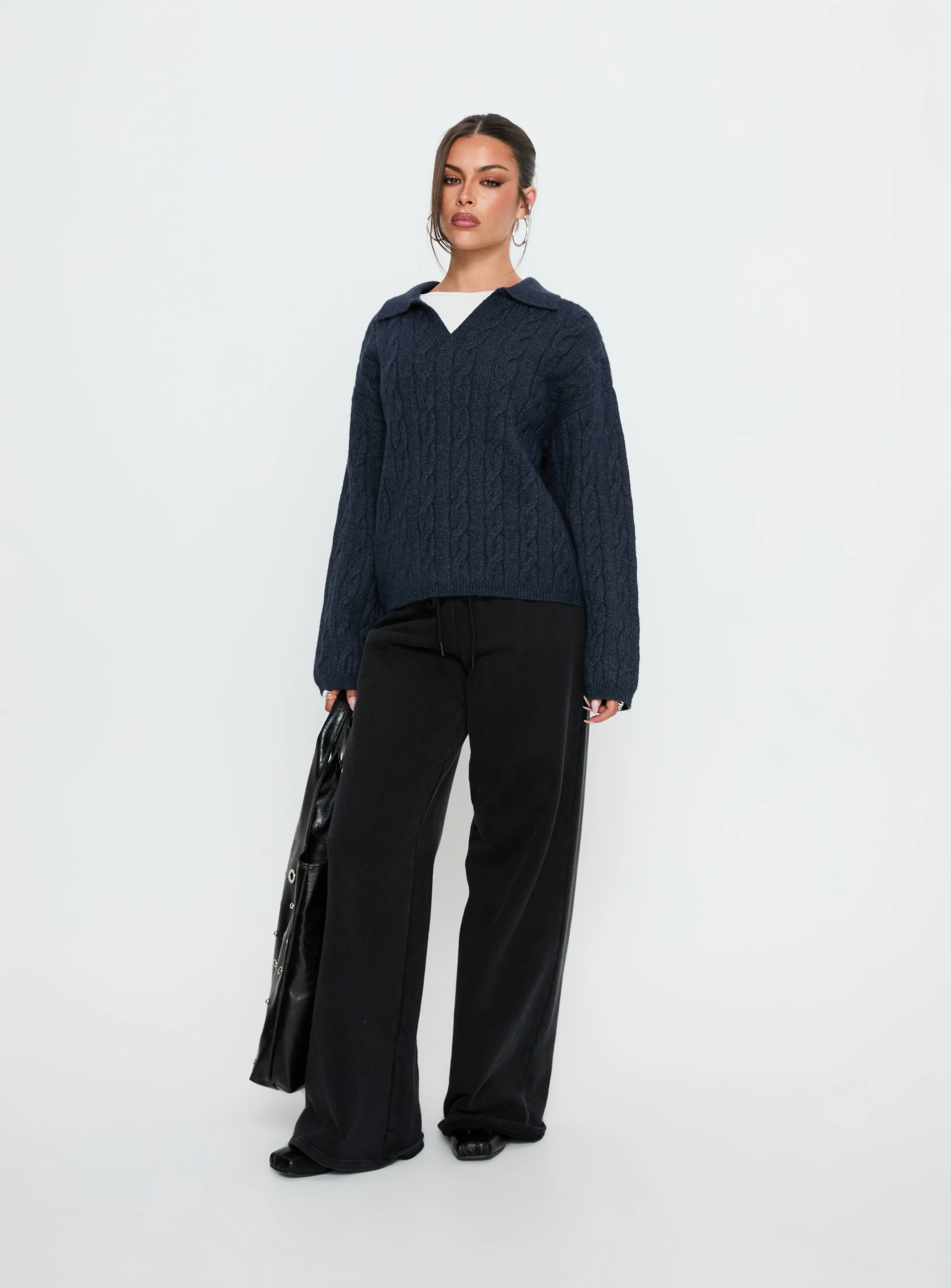 Brodey Collared Cable Knit Sweater Navy - Image 2