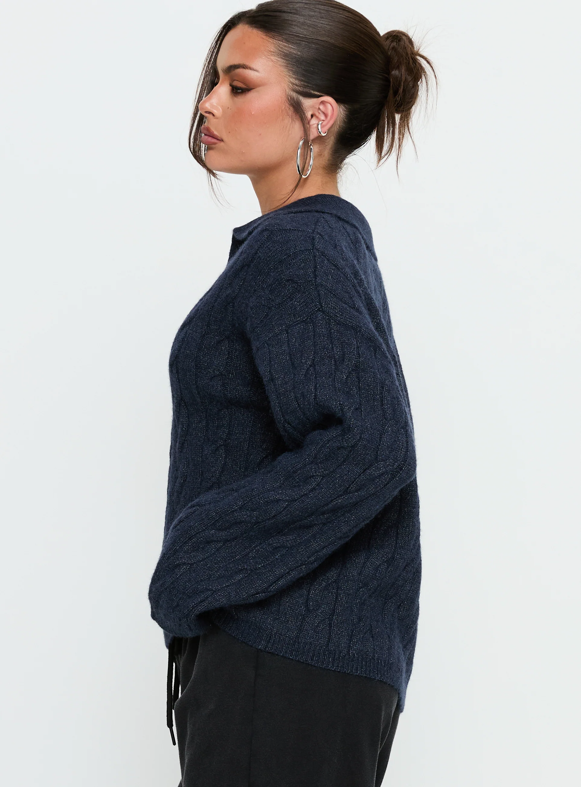 Brodey Collared Cable Knit Sweater Navy - Image 3
