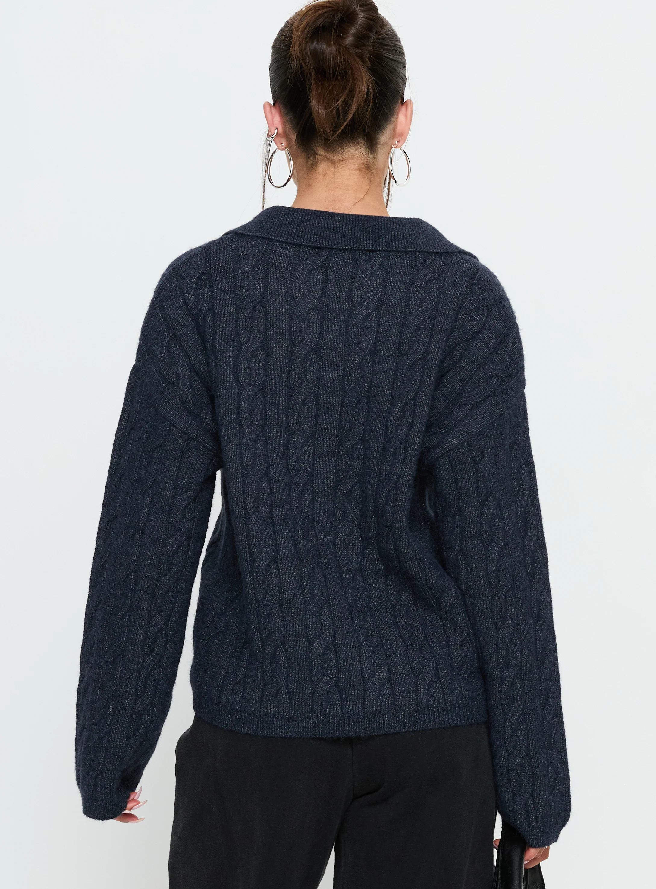 Brodey Collared Cable Knit Sweater Navy - Image 4