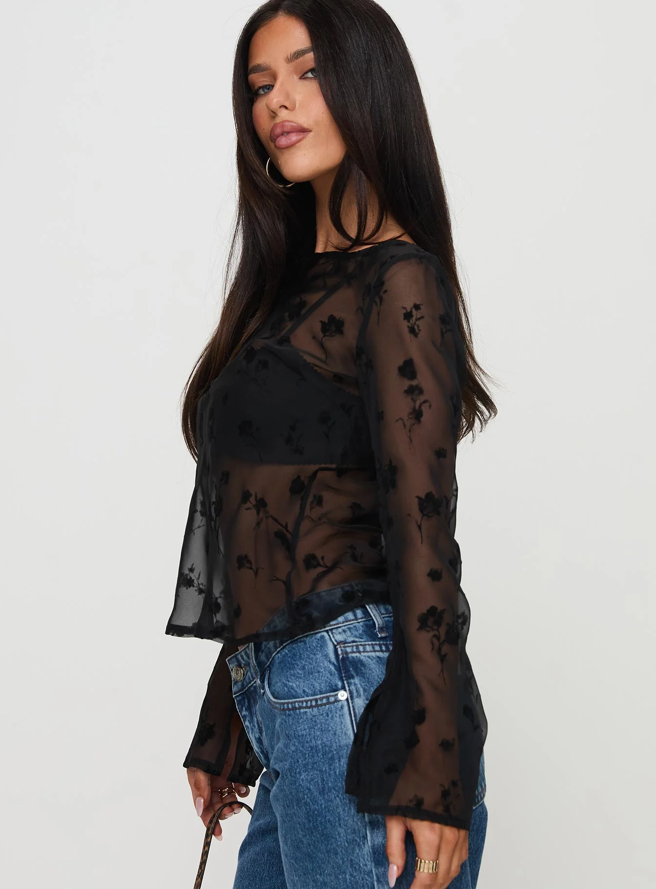 Broken Clocks Long Sleeve Top Black - Image 3