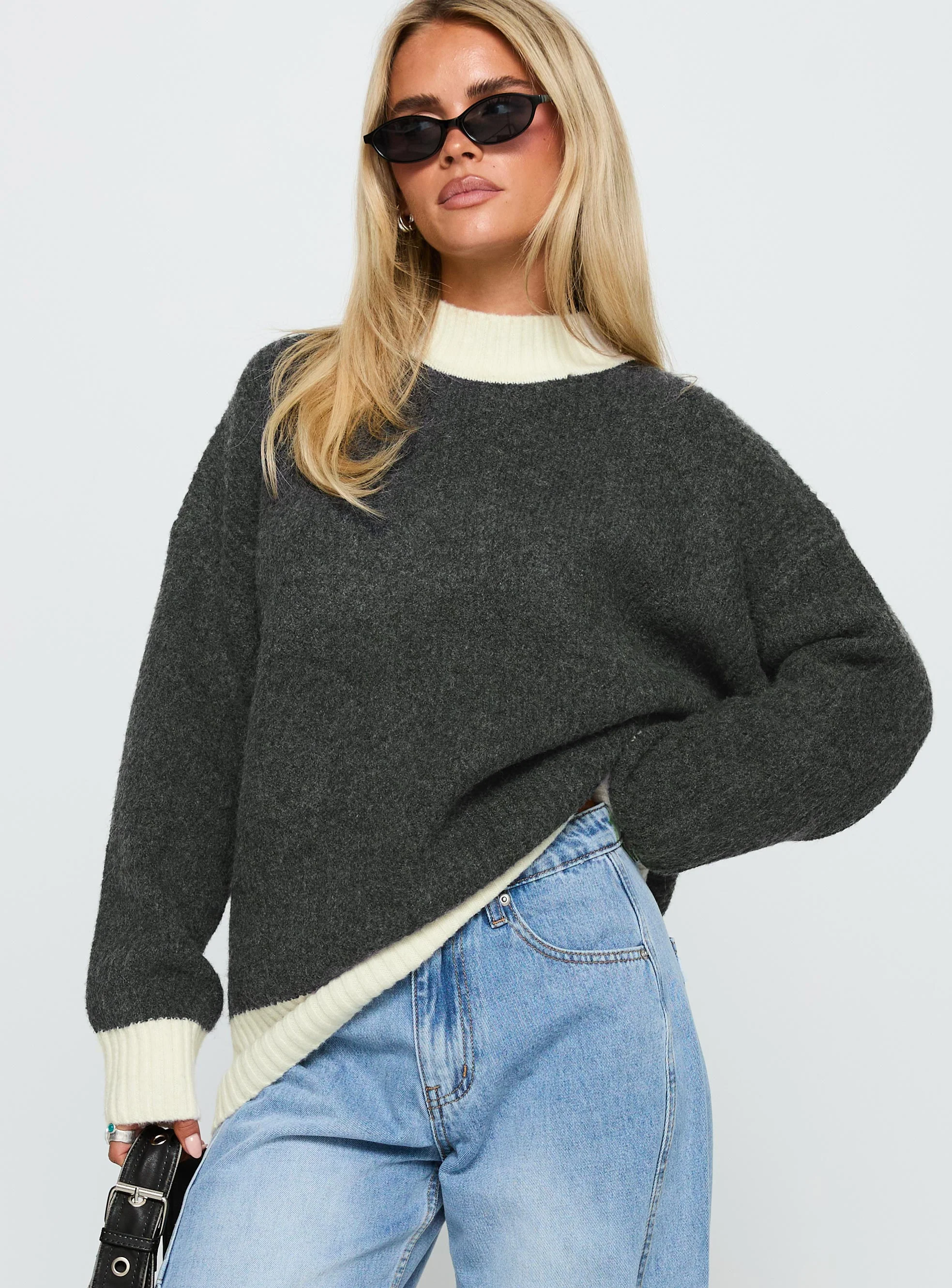 Broken Hearts Club Knit Sweater Grey - Image 2