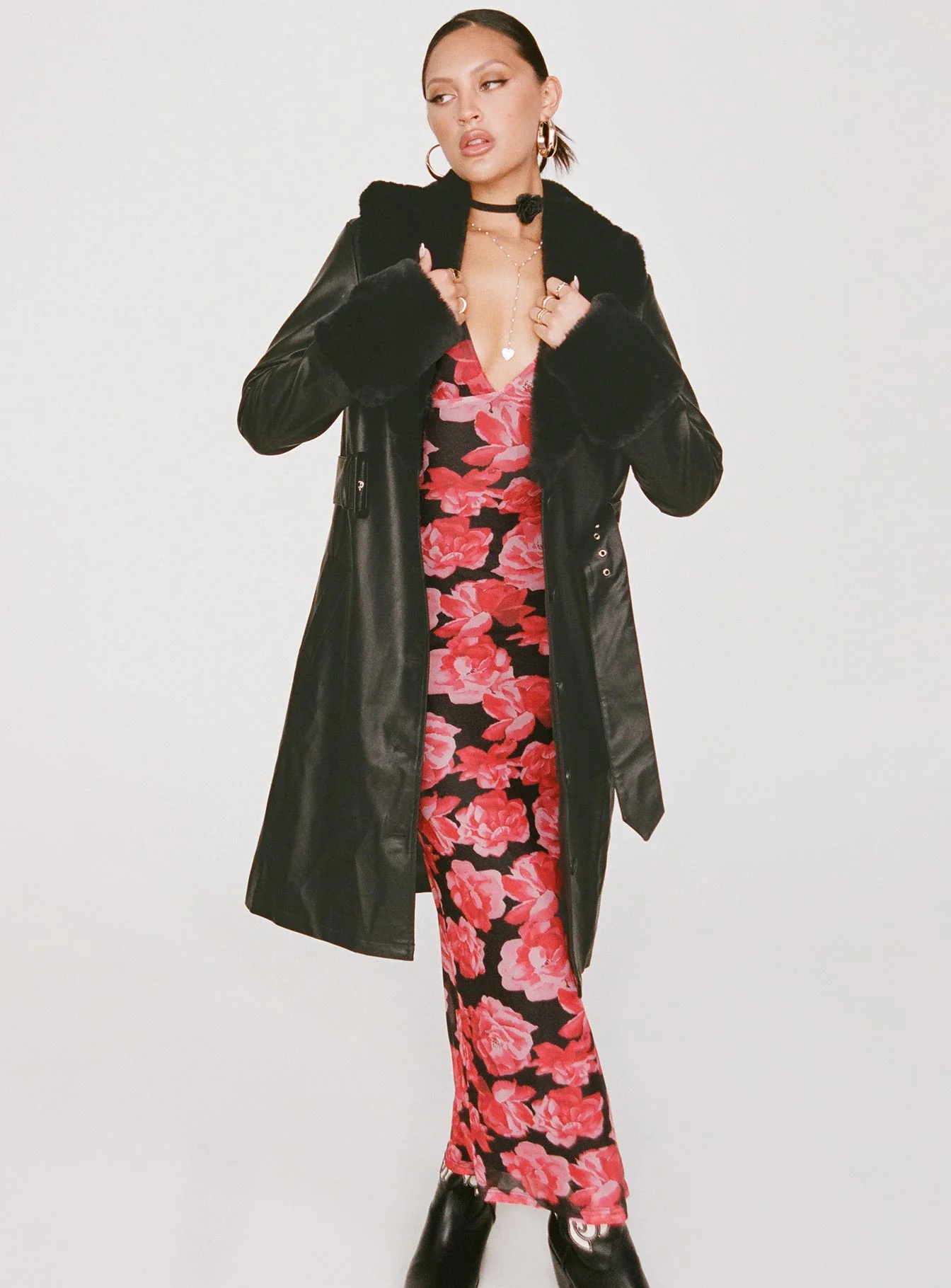 Brooklyn Faux Leather Long Coat Black - Image 13