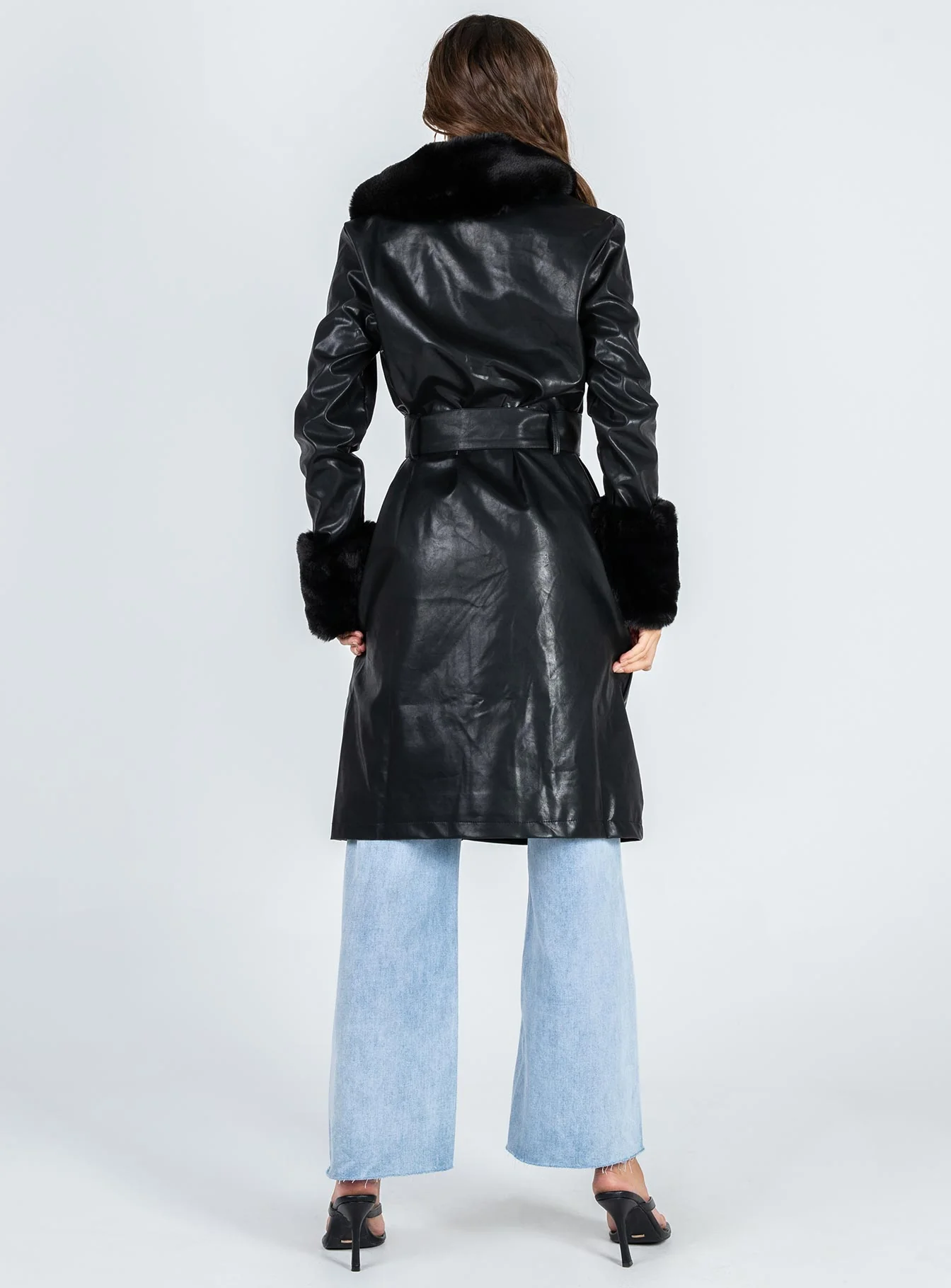 Brooklyn Faux Leather Long Coat Black - Image 6