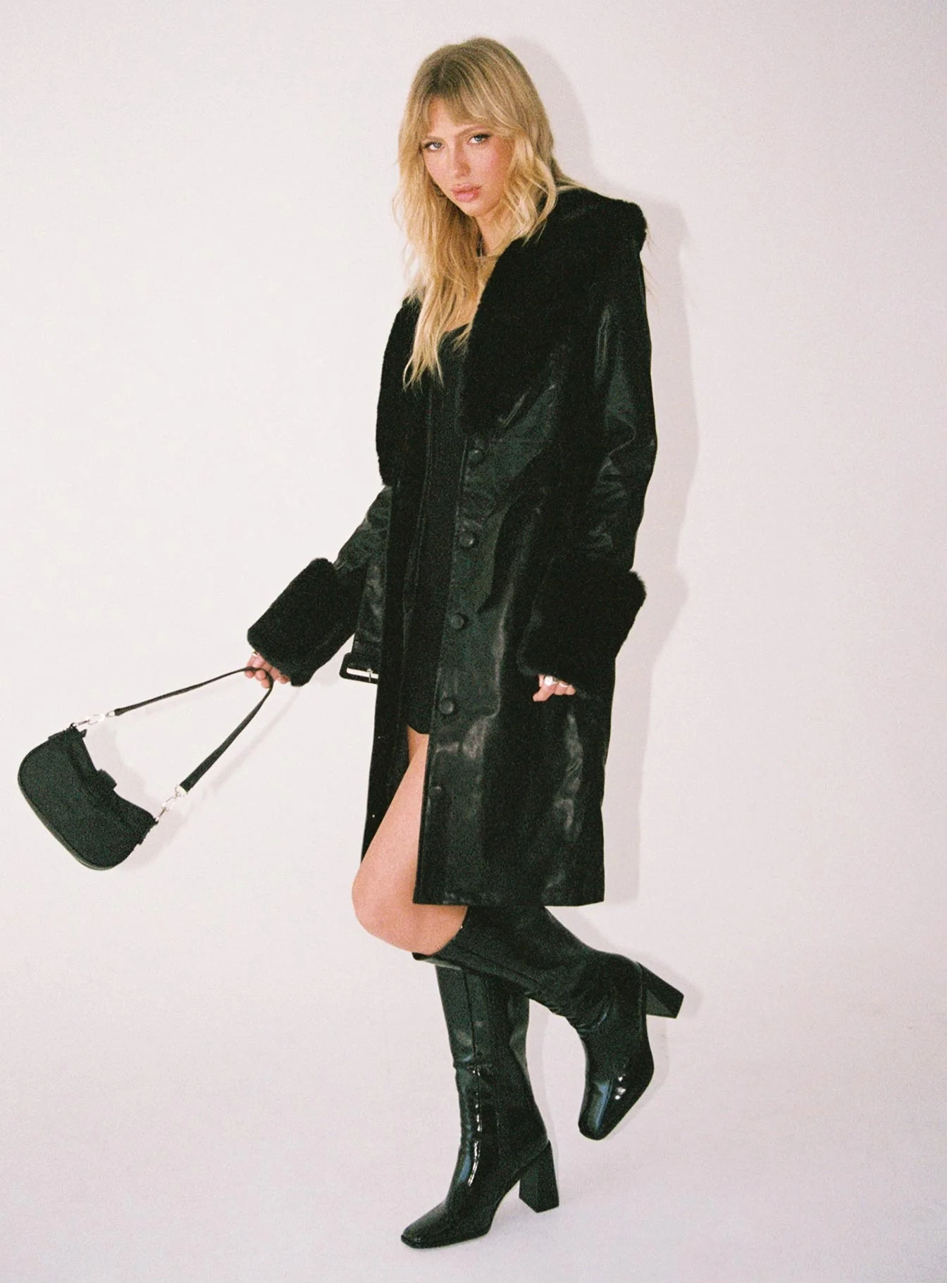 Brooklyn Faux Leather Long Coat Black - Image 8