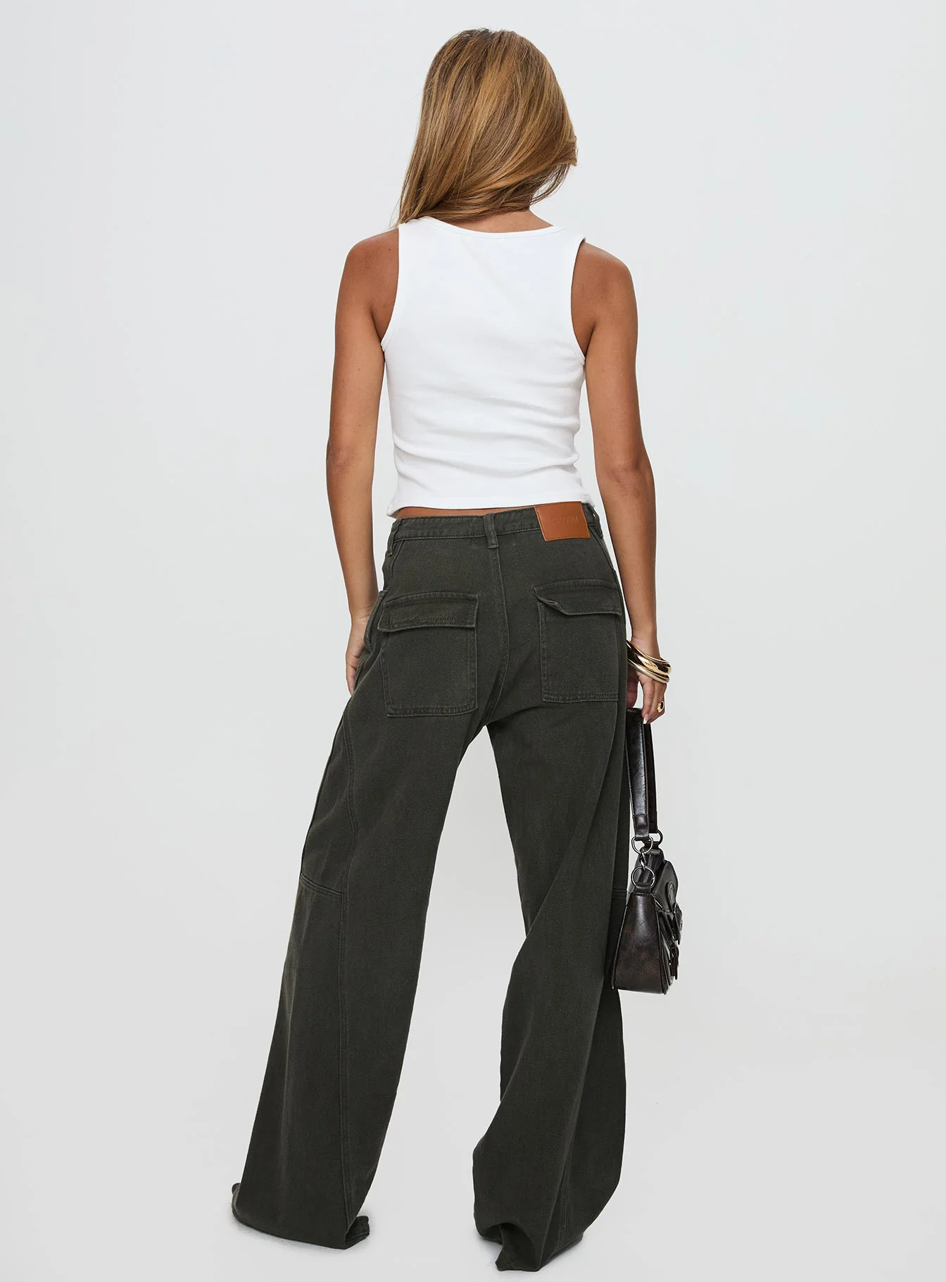 Bruiser Tie Waist Mid Rise Wide Leg Jeans Green Petite - Image 5