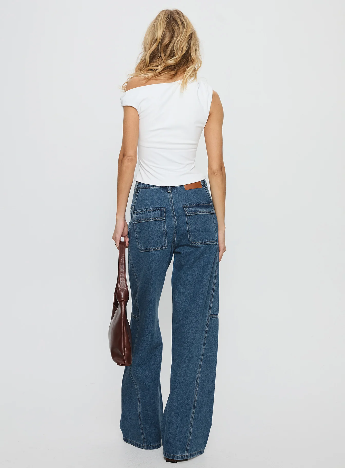 Bruiser Tie Waist Mid Rise Wide Leg Jeans Mid Blue Wash - Image 5