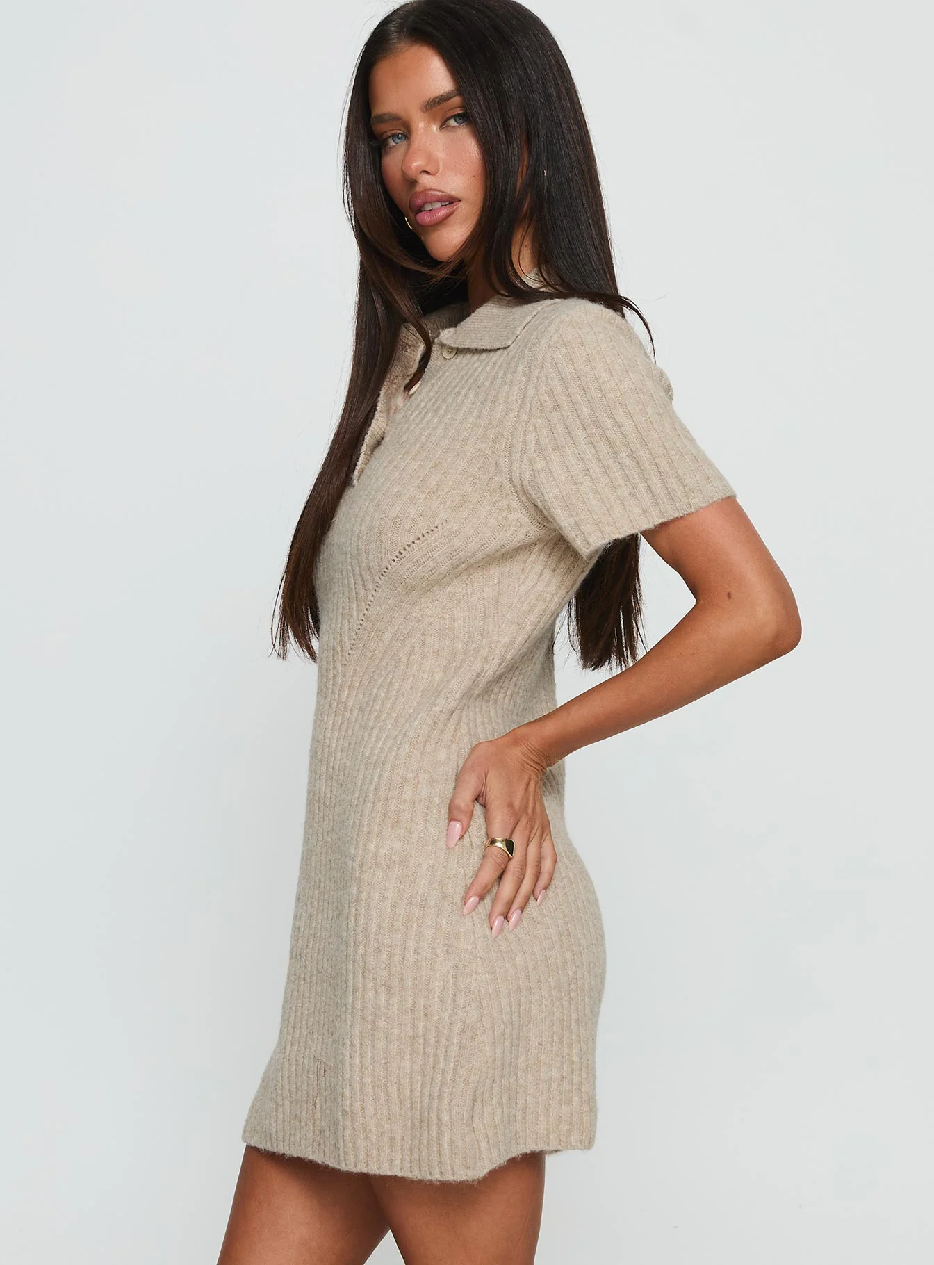 Brynie Knit Mini Dress Oat - Image 4