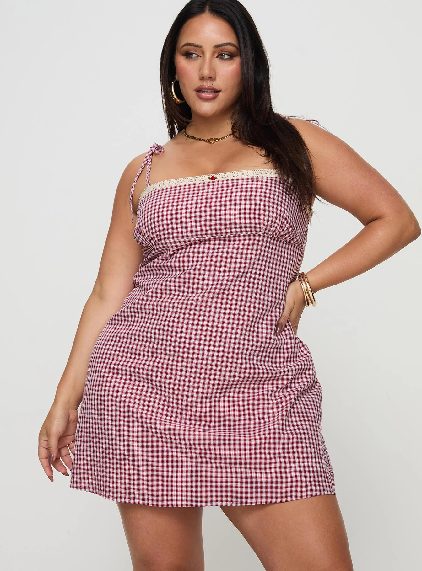 Burkes Mini Dress Red Check Curve - Image 2