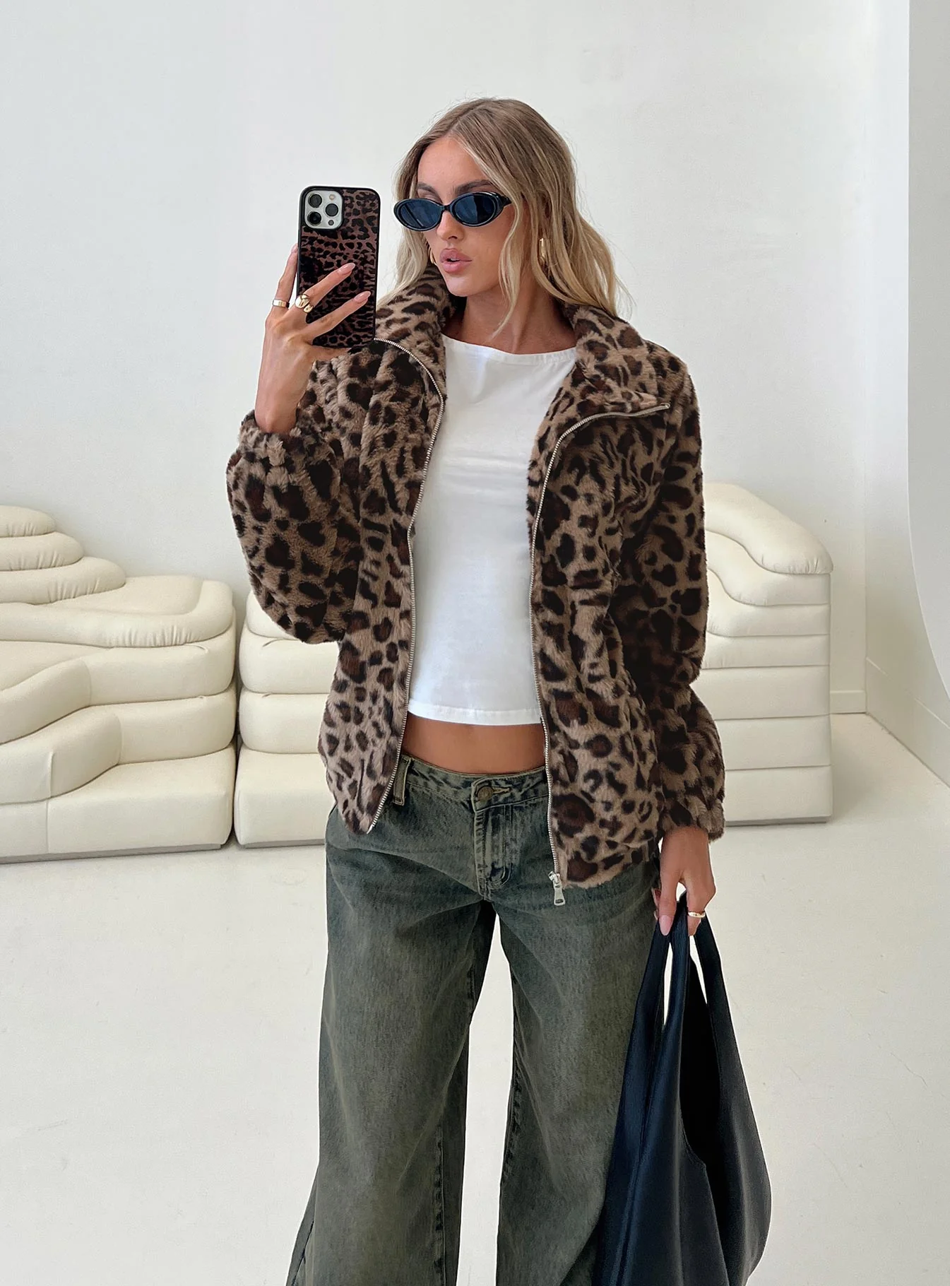 Caine Faux Fur Jacket Leopard - Image 8