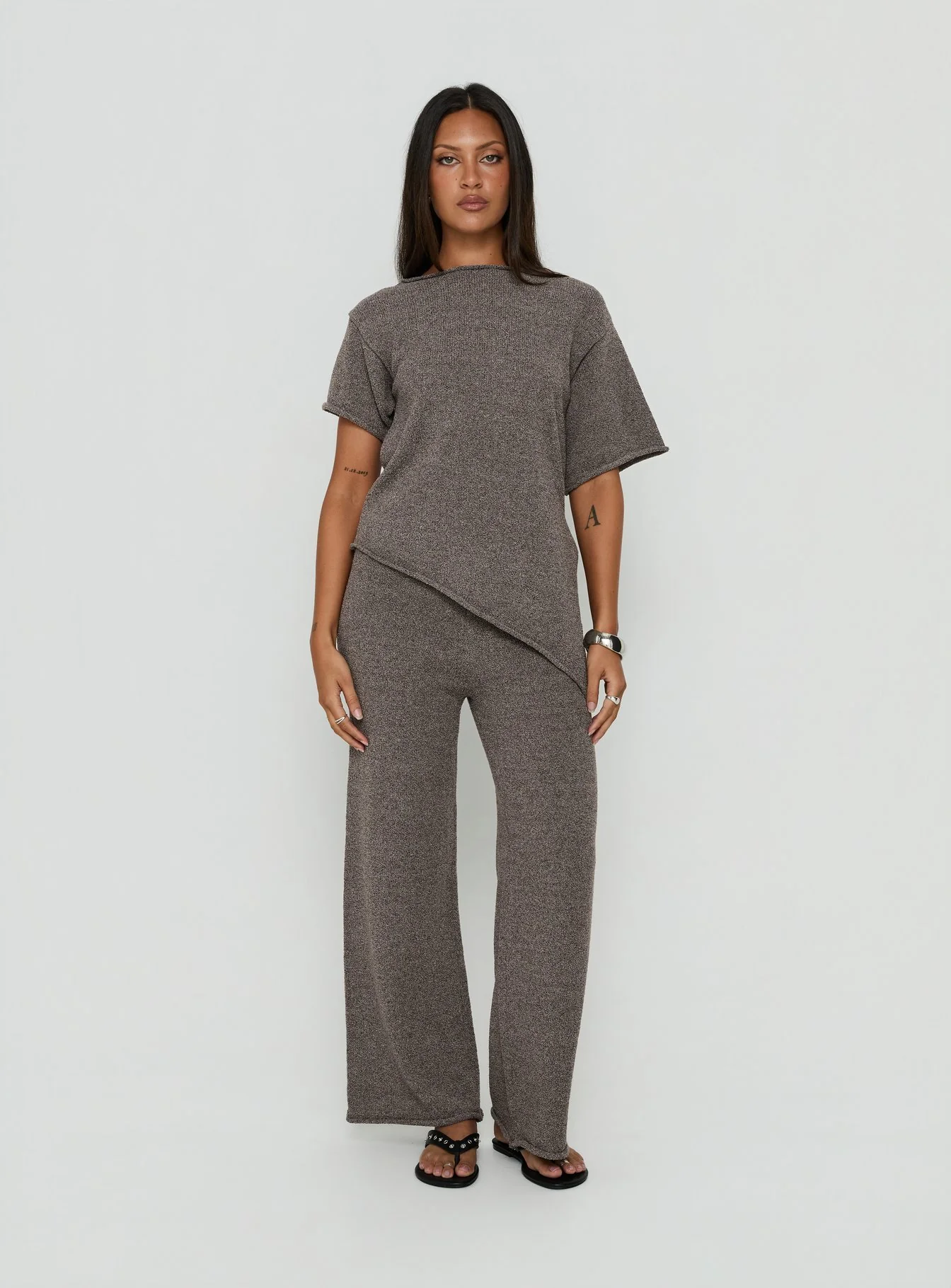 Calisse Knit Wide Leg Pants Mocha - Image 3