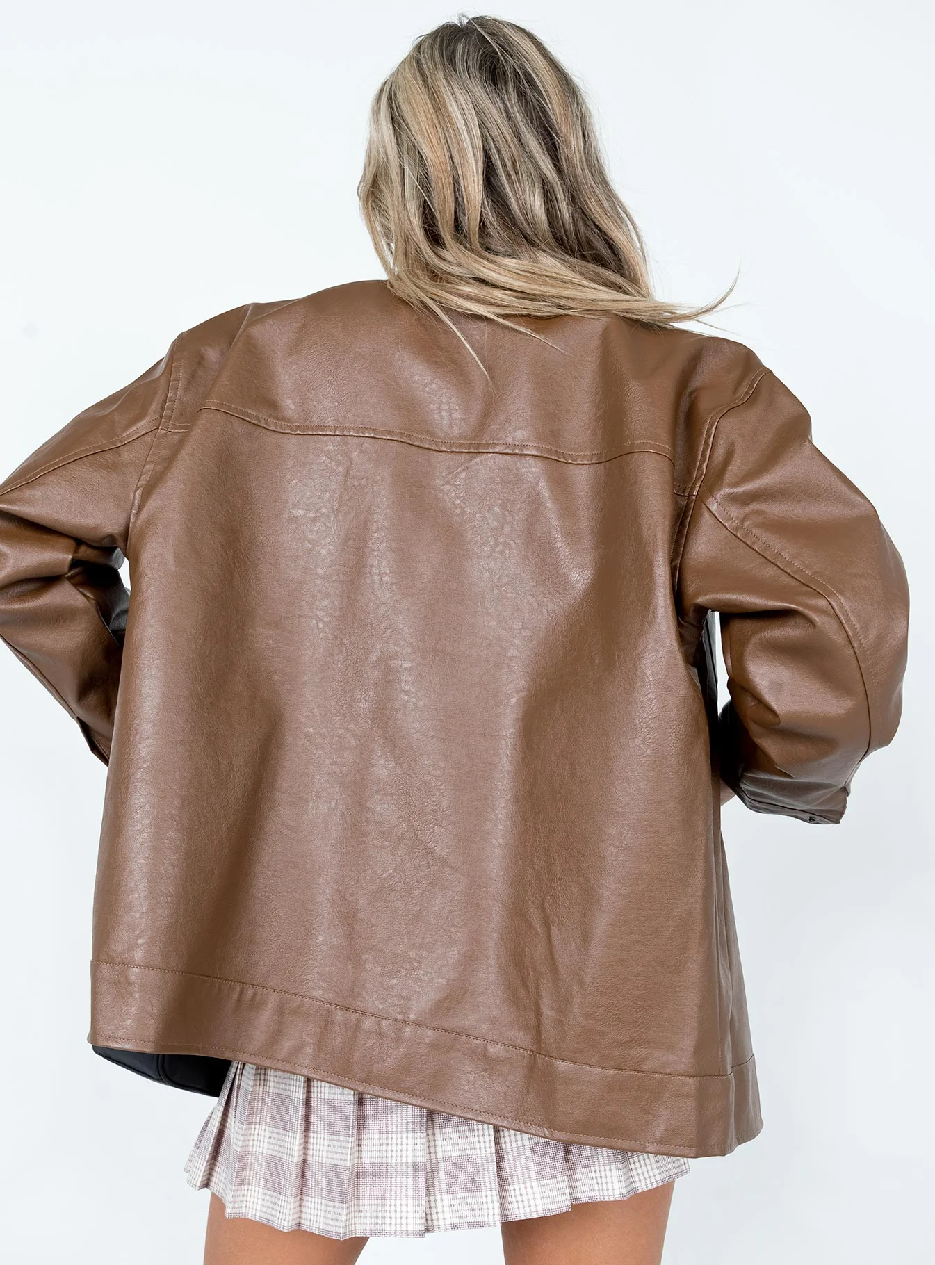 Callie Faux Leather Jacket Brown - Image 6