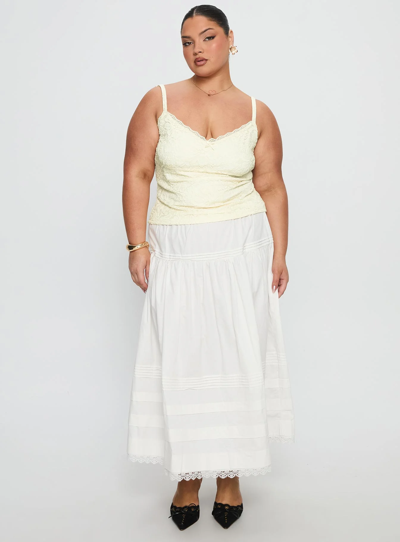 Calling For You Flowy Maxi Skirt White Curve - Image 2