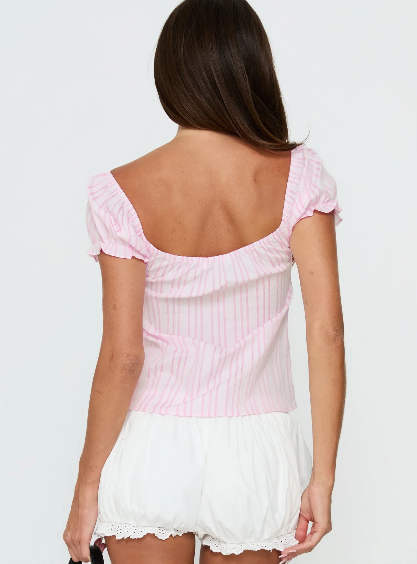 Calthea Puff Sleeve Top Pink Stripe - Image 4