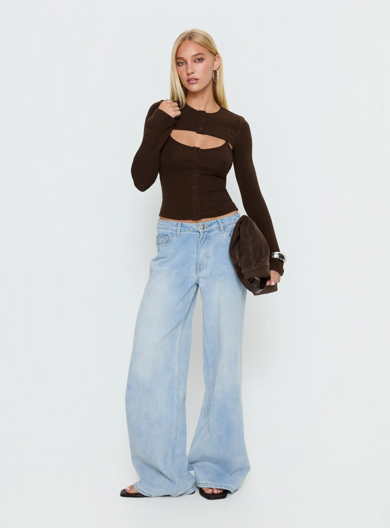 Camira Keyhole Two Piece Long Sleeve Top Brown - Image 2