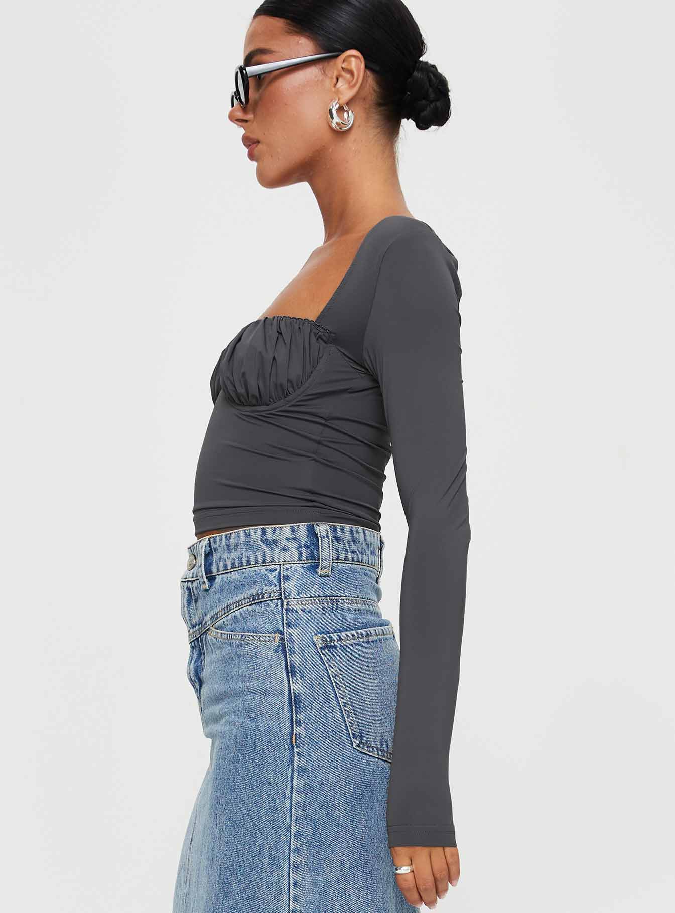 Candyce Long Sleeve Top Slate - Image 4