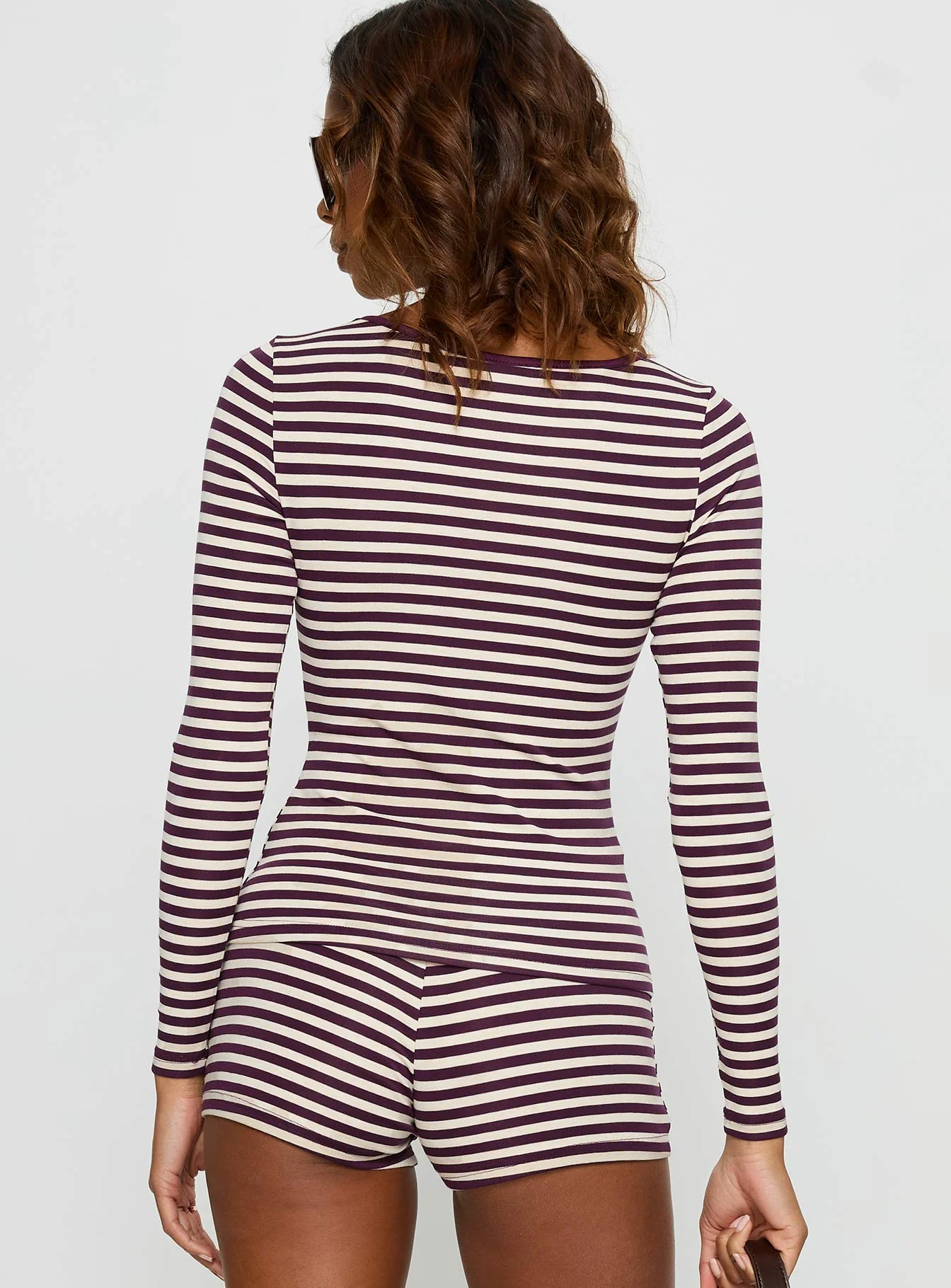 Caprise Wide Neck Long Sleeve Top Purple Stripe - Image 5