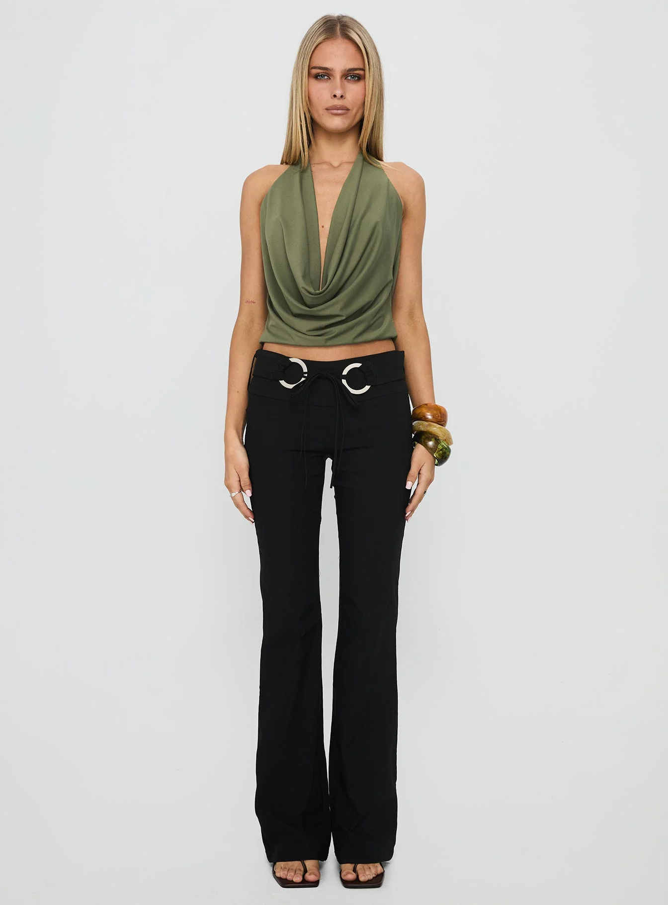 Carefree Days Jersey Cowl Neck Top Khaki - Image 7