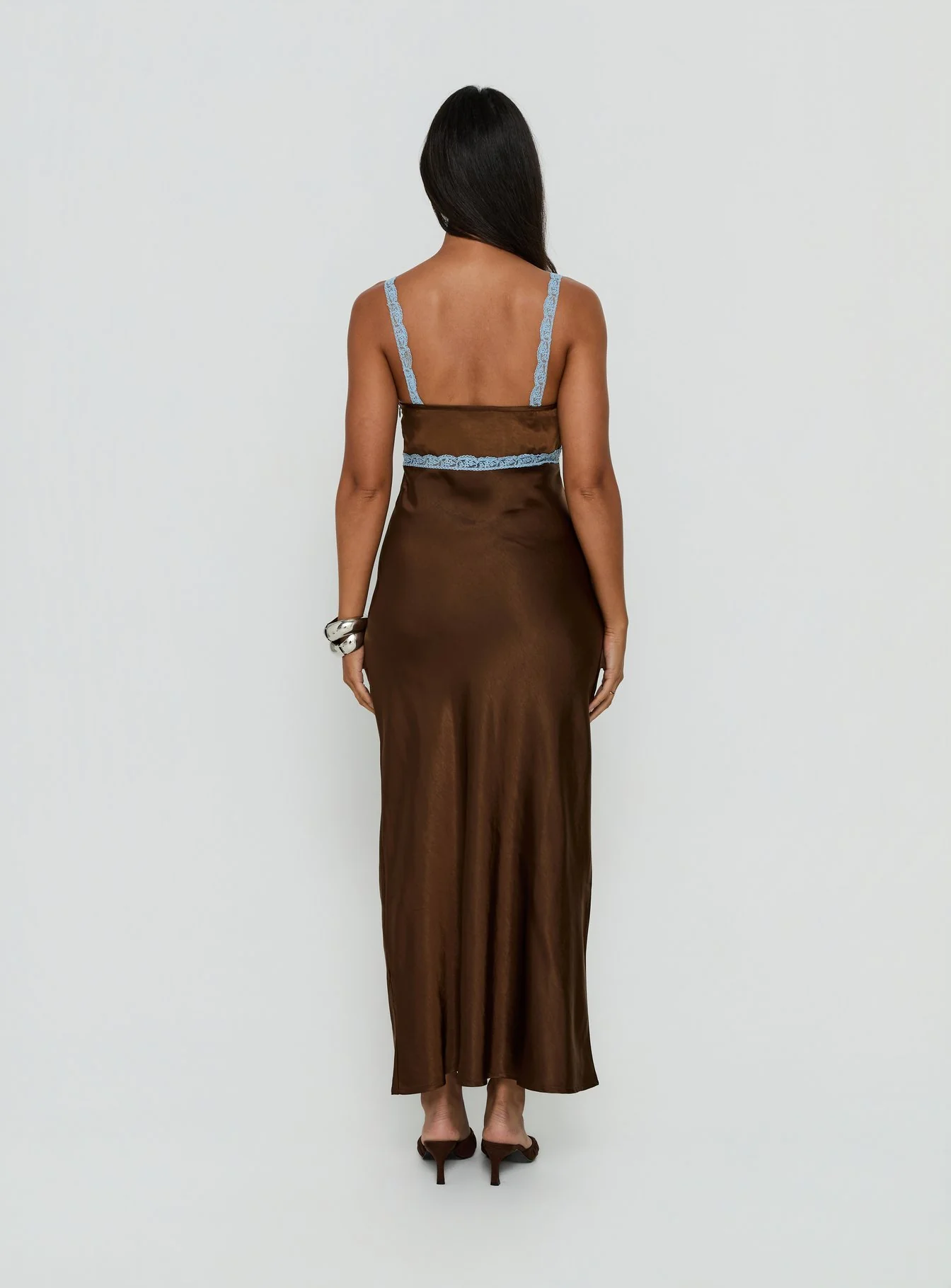 Carletta Lace Contrast Maxi Dress Brown / Blue - Image 4
