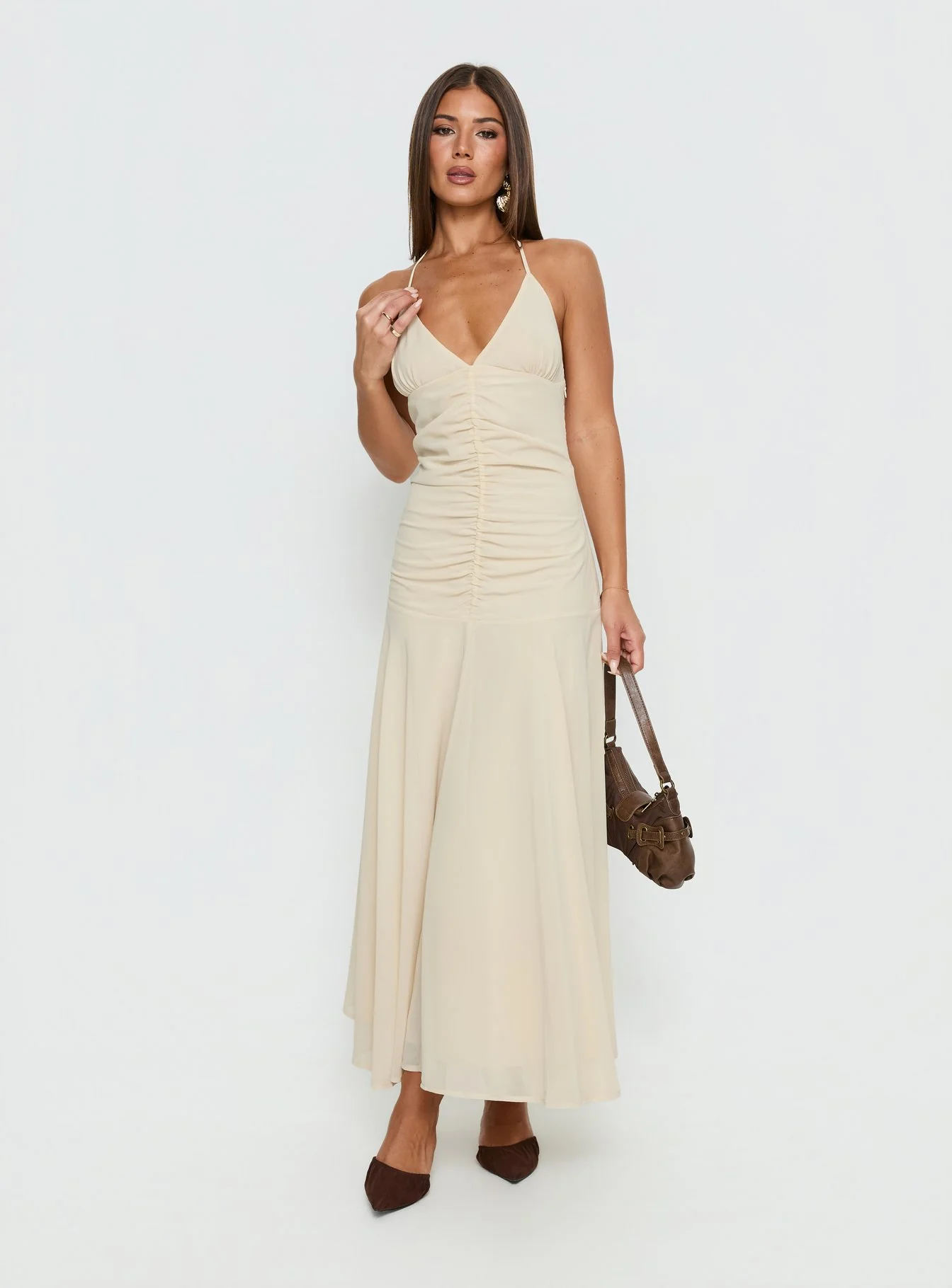Carlisla Ruched Halter Maxi Dress Yellow - Image 2