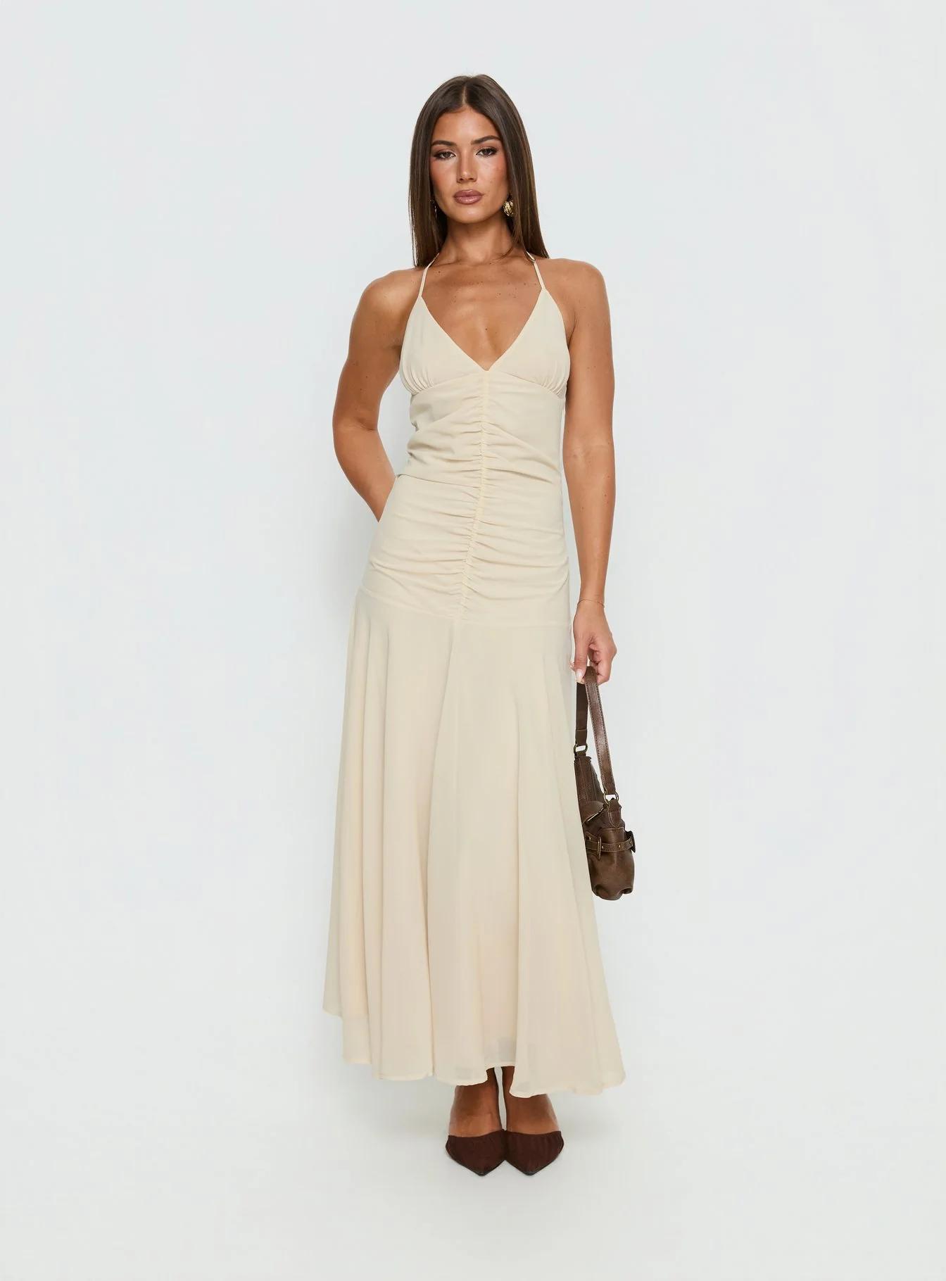 Carlisla Ruched Halter Maxi Dress Yellow - Image 3