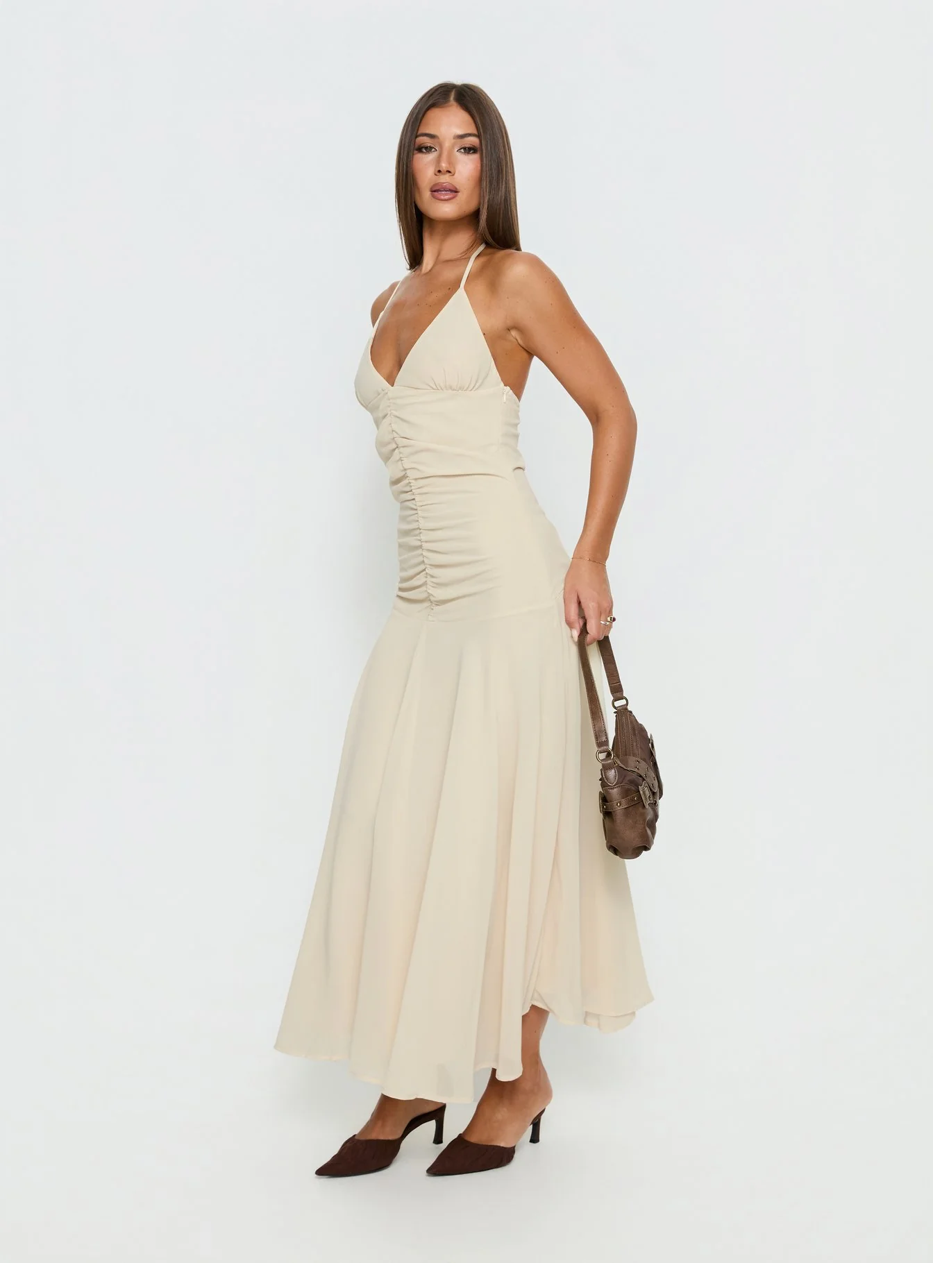 Carlisla Ruched Halter Maxi Dress Yellow - Image 4