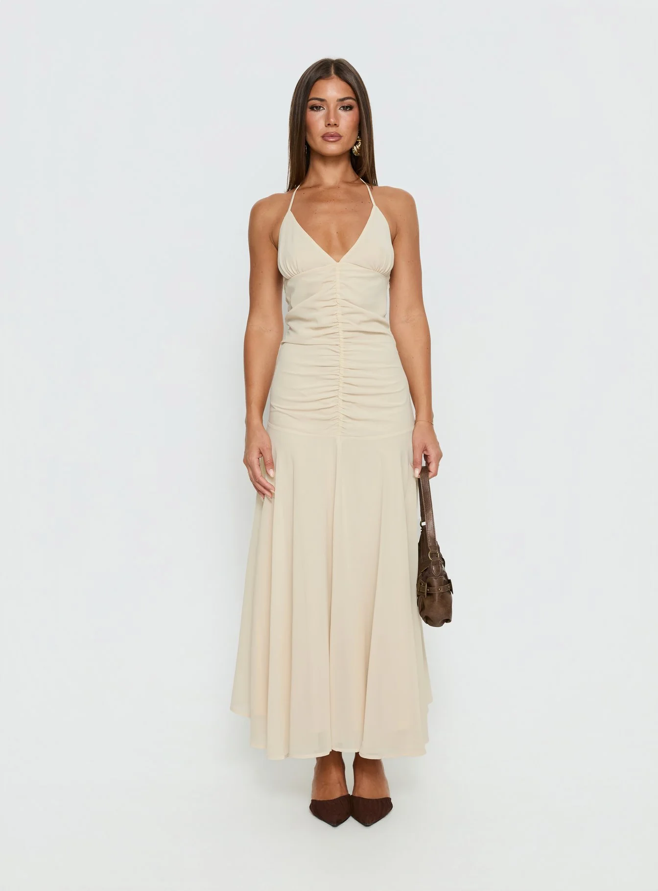 Carlisla Ruched Halter Maxi Dress Yellow - Image 7