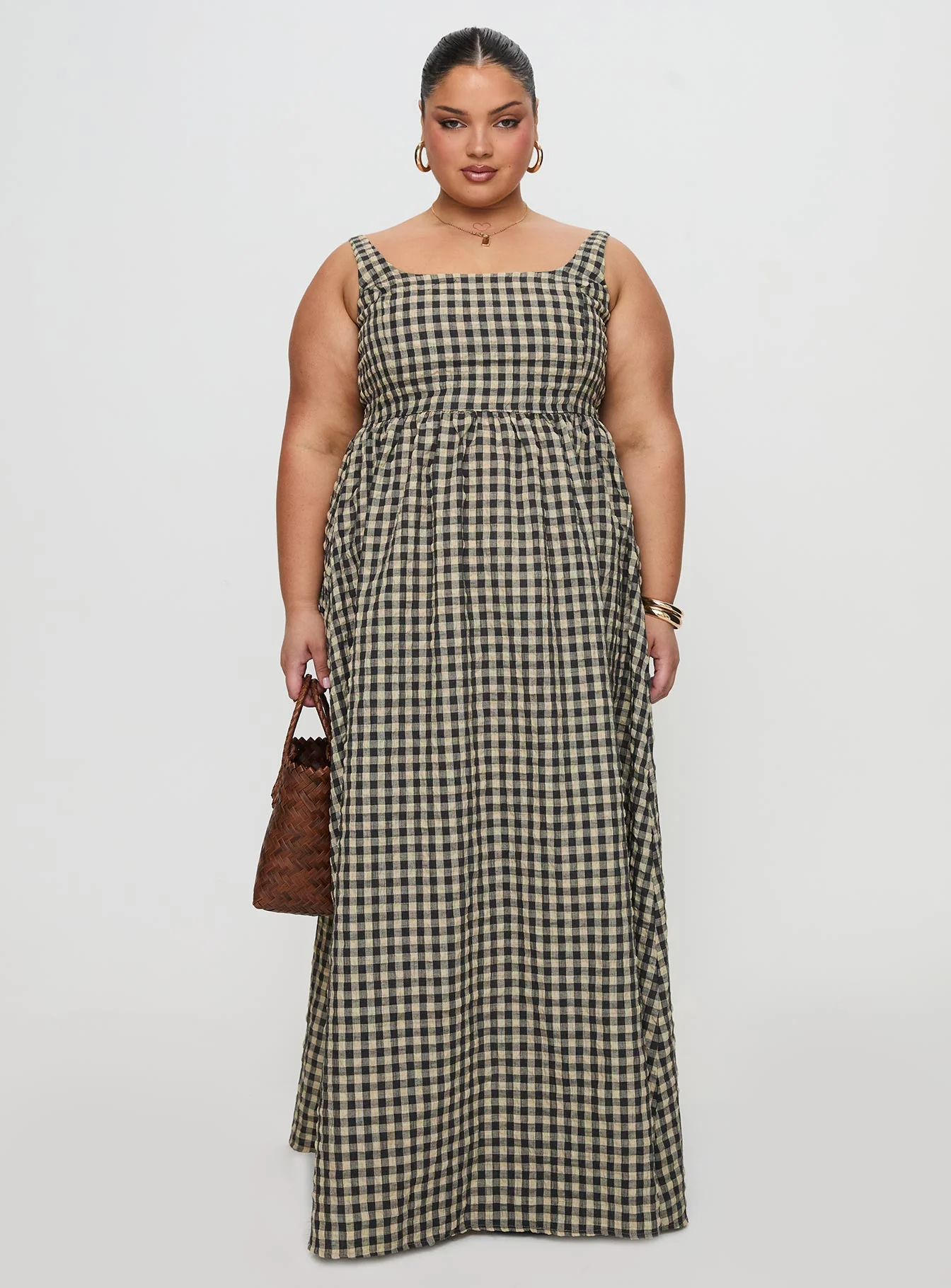 Cartmel Check Maxi Dress Black / Cream Curve - Image 7