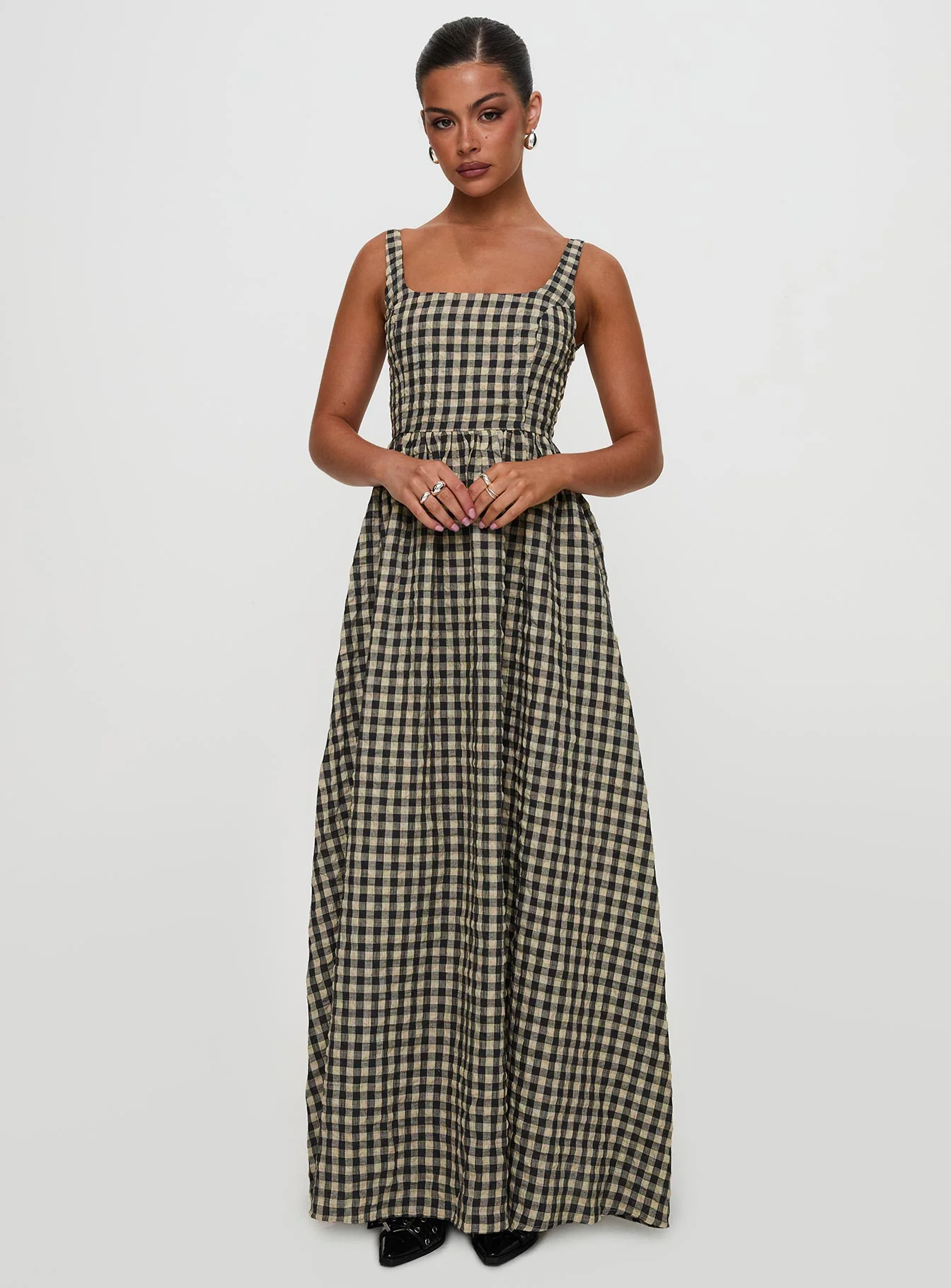 Cartmel Check Maxi Dress Black / Cream Tall - Image 2
