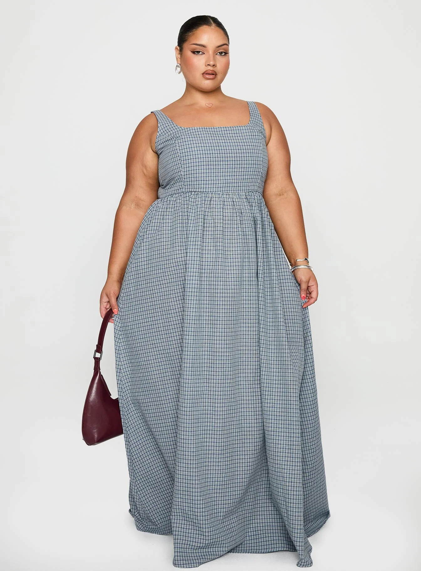 Cartmel Check Maxi Dress Navy Curve - Image 2