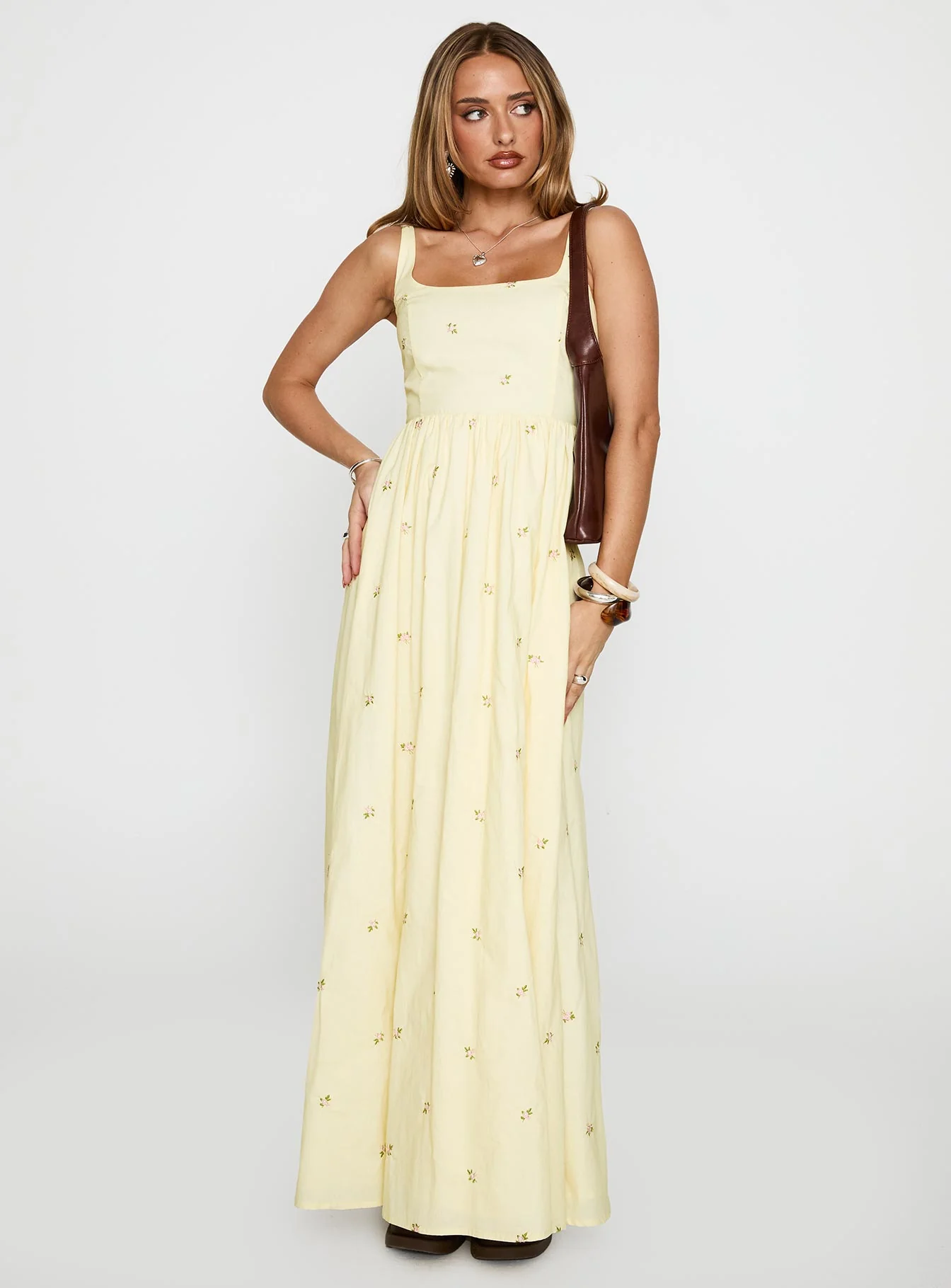 Cartmel Embroidered Maxi Dress Cream - Image 2