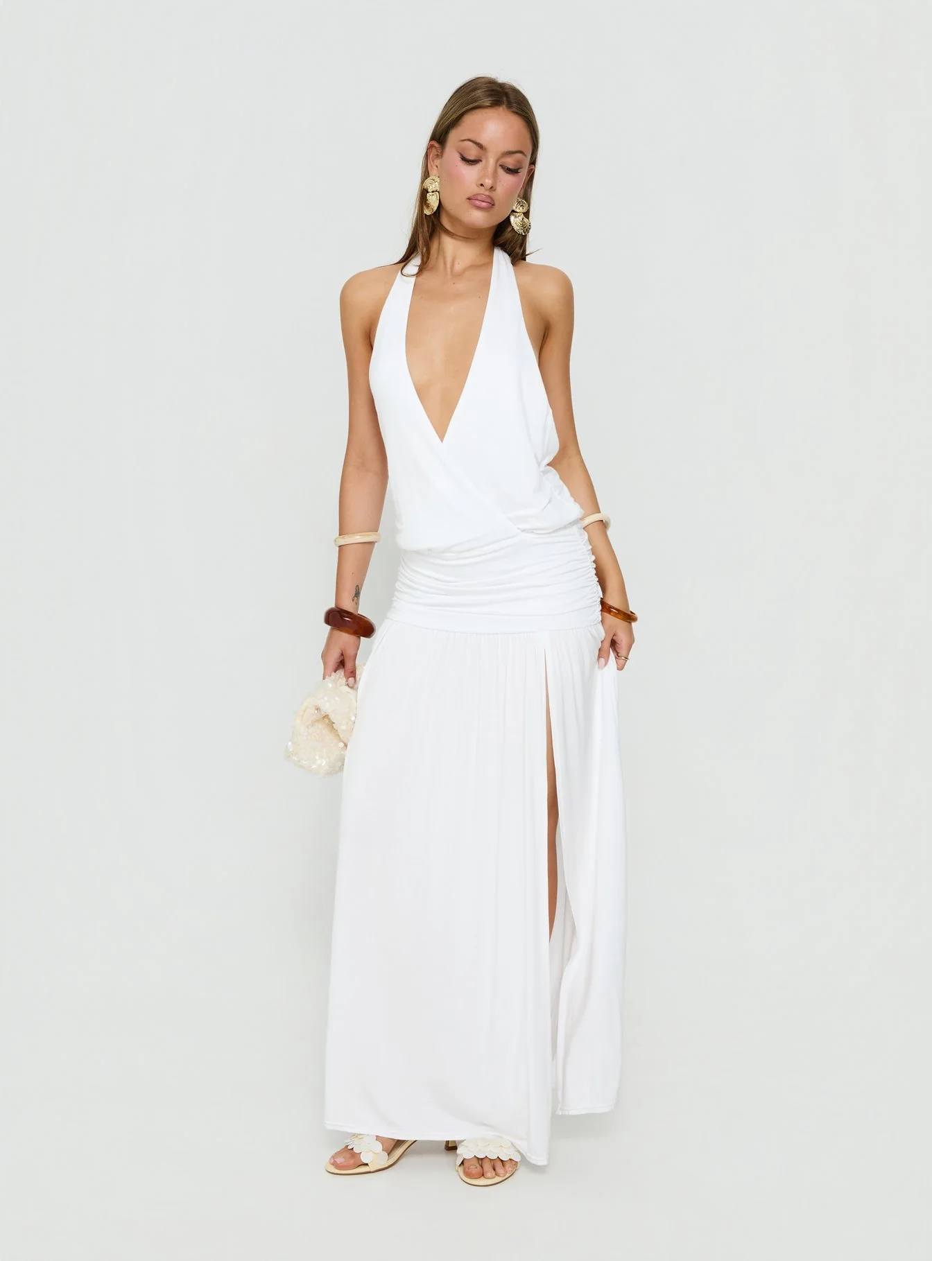 Casanova Halter Wrap Maxi Dress White - Image 3