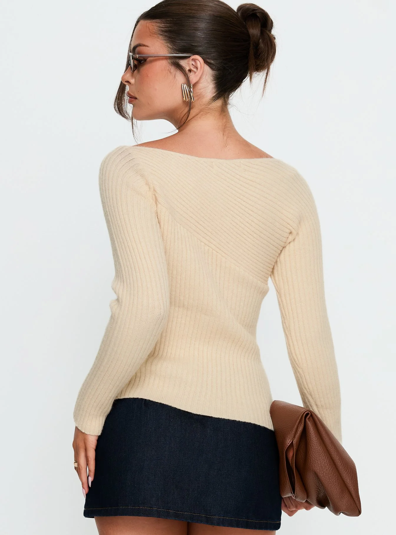Cassye Long Sleeve Ribbed Top Cream - Image 4