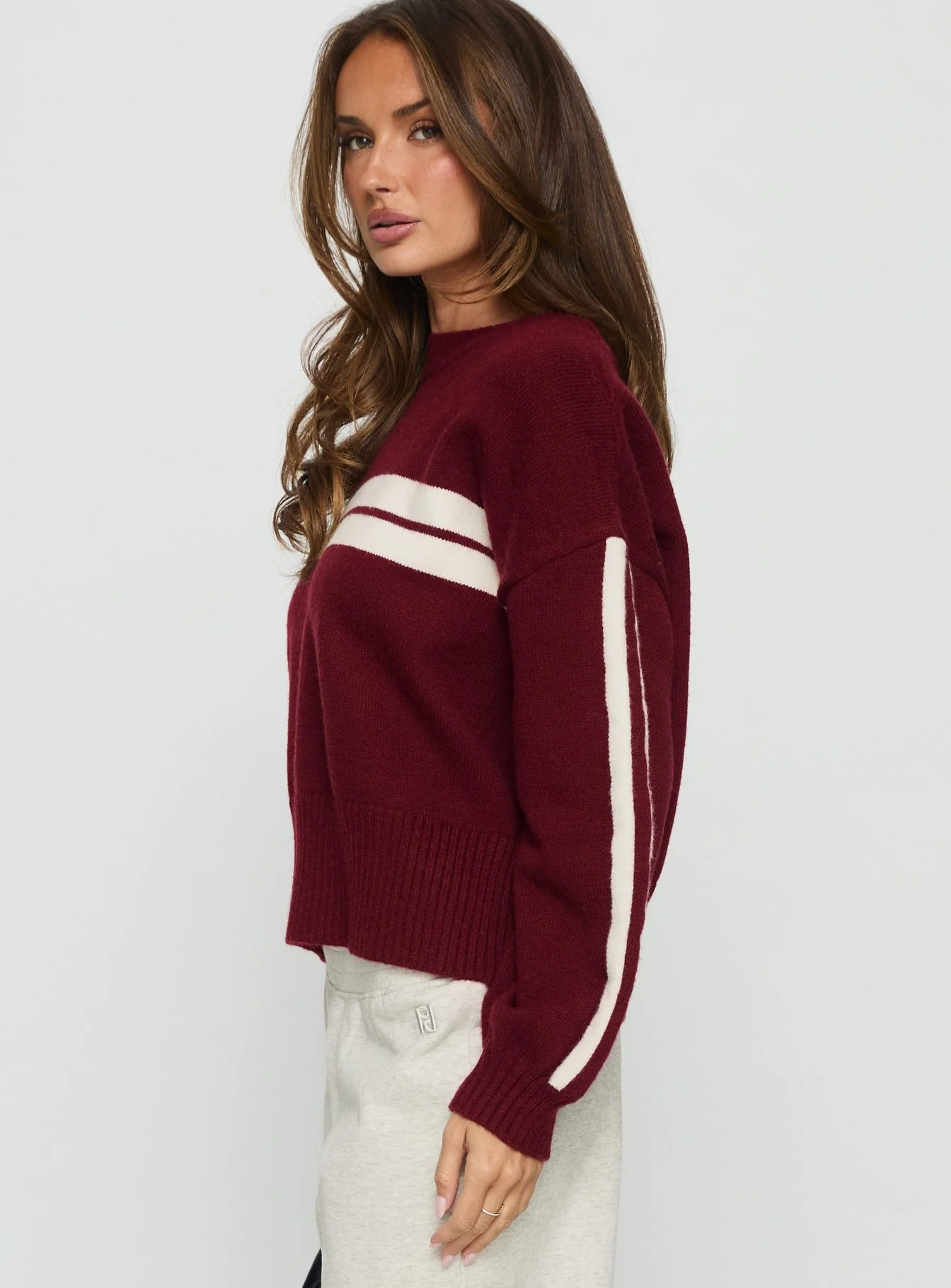 Catherin Crew Neck Knit Sweater Red / White - Image 3