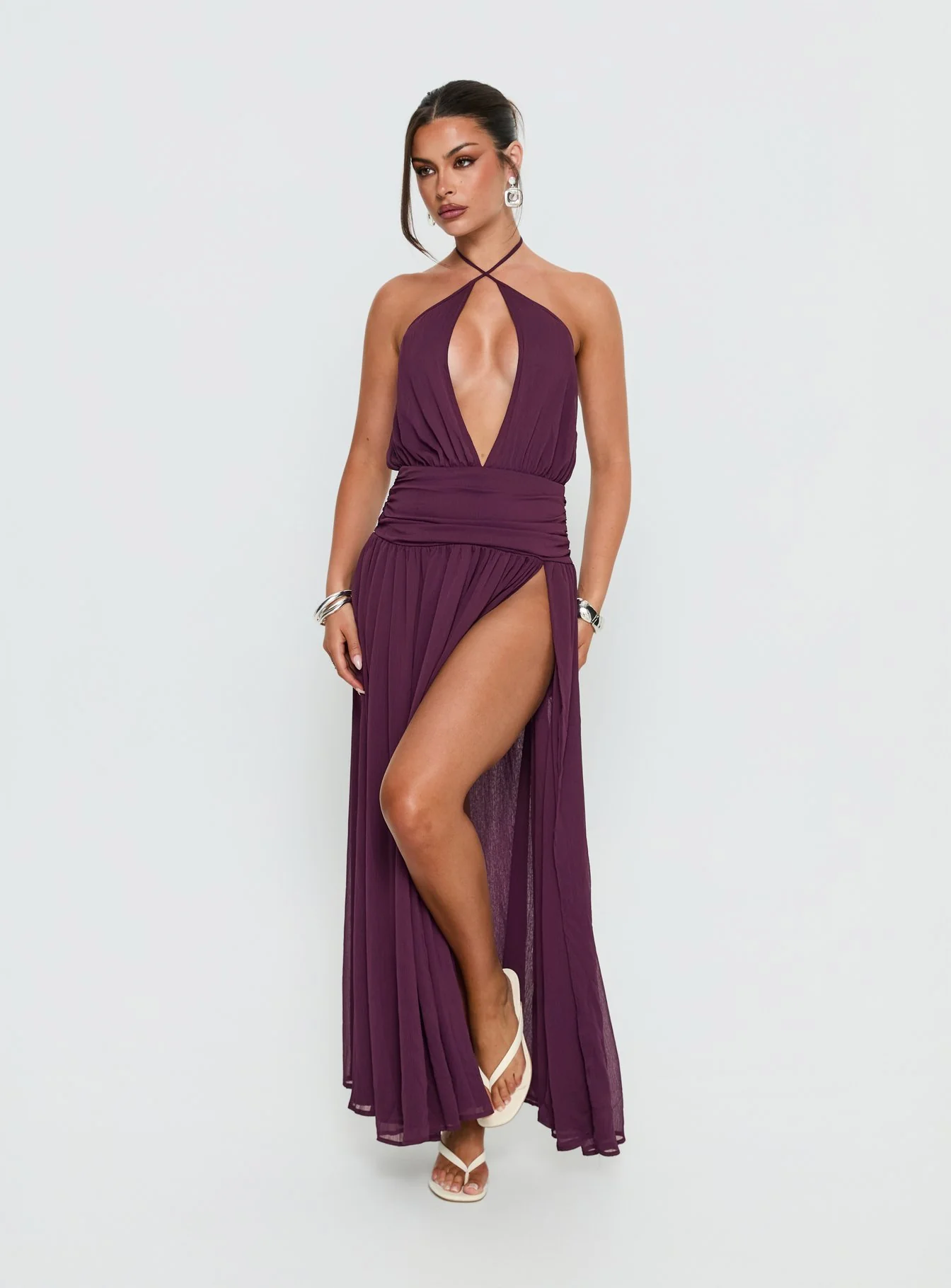 Catherina Blouson Halter Maxi Dress Deep Purple - Image 2
